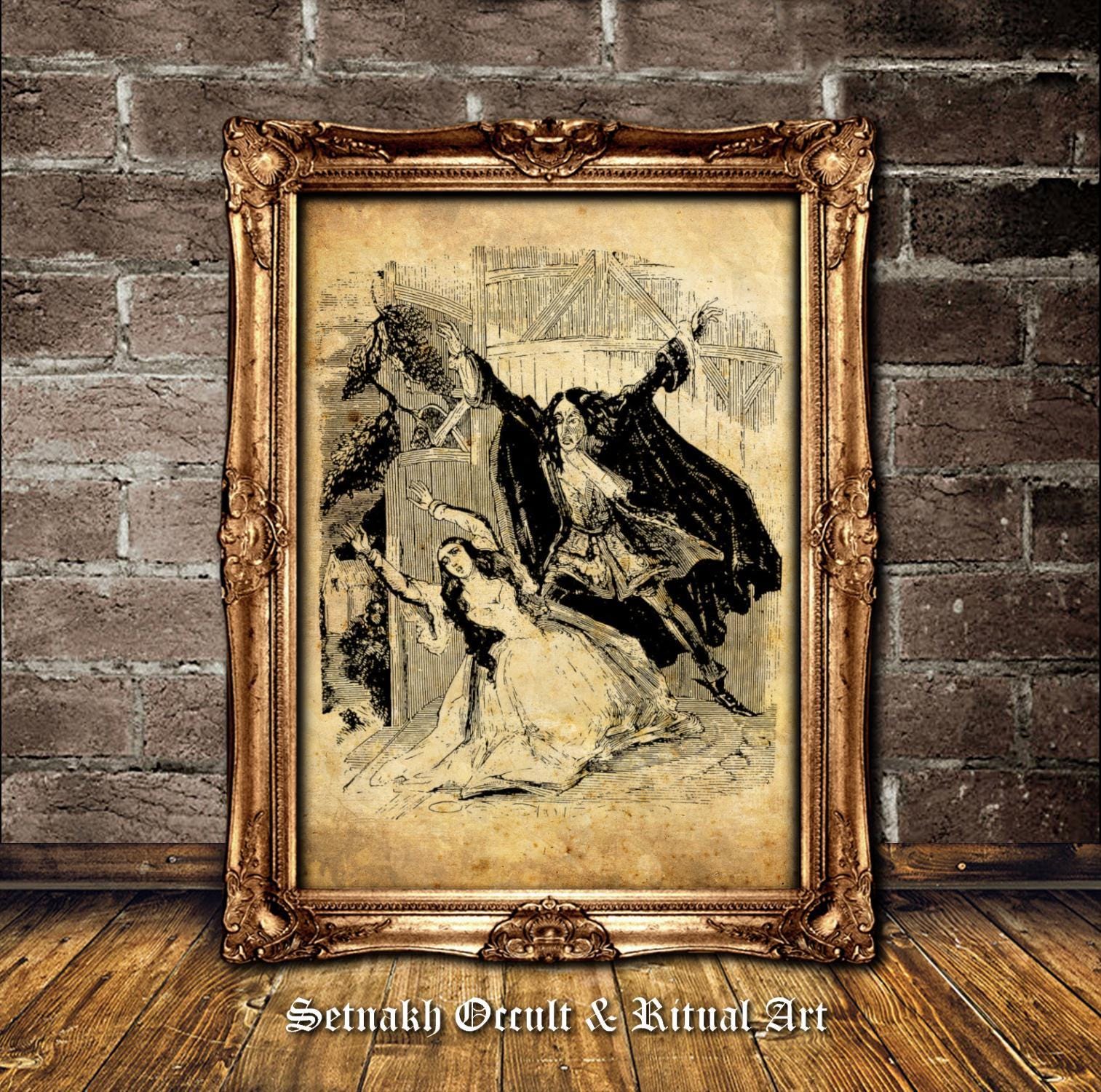 19th Century Varney the Vampire Print - Victorian Gothic Horror Illustration on Handmade Paper or Canvas - Macabre Wall Art, Dark Art #DM21