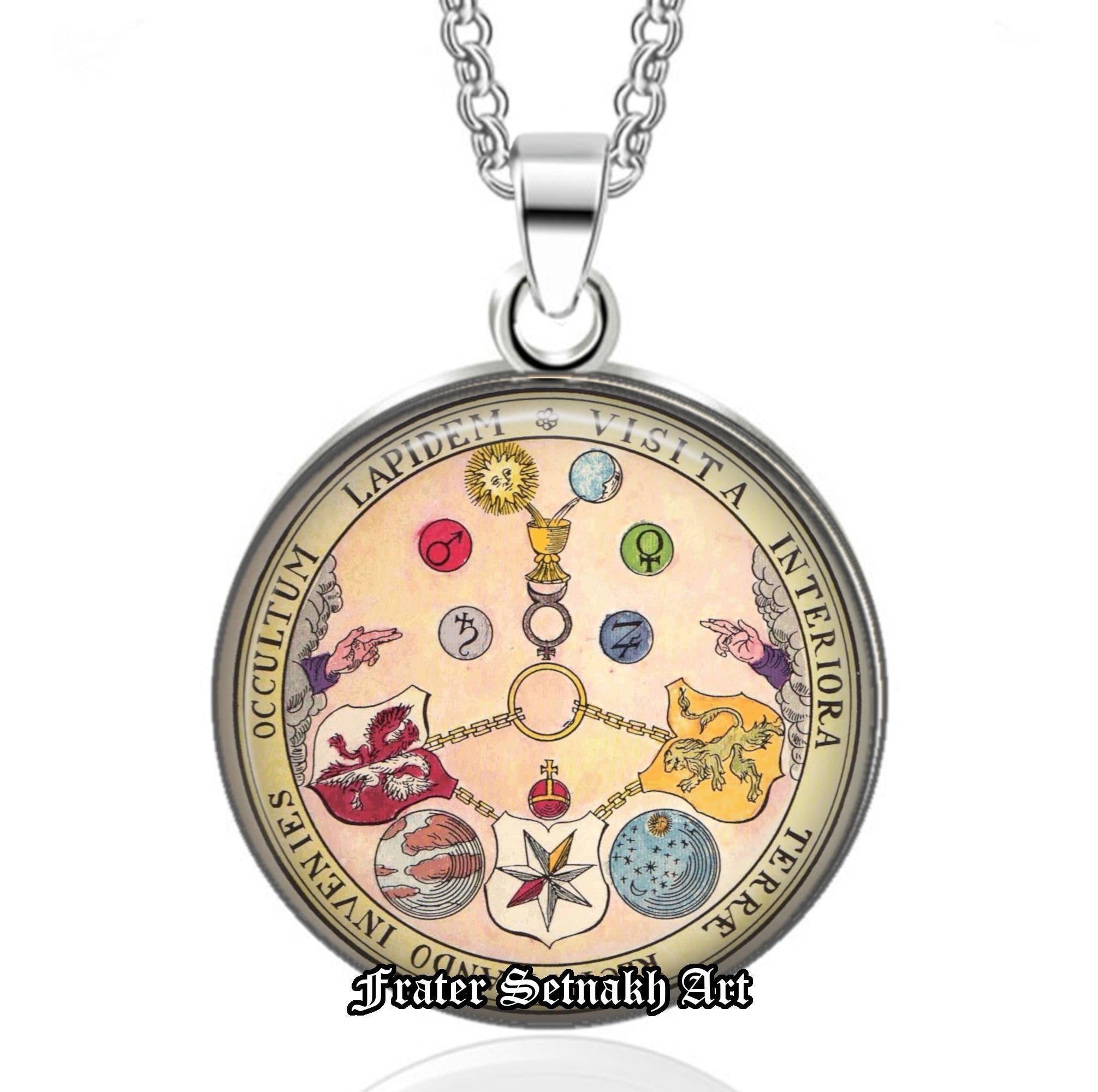 V.I.T.R.I.O.L pendant, Tabula Smaragdina, Rosicrucian amulet, Freemasonry pendant, antique paper background, gnostic, hermetic talisman #61