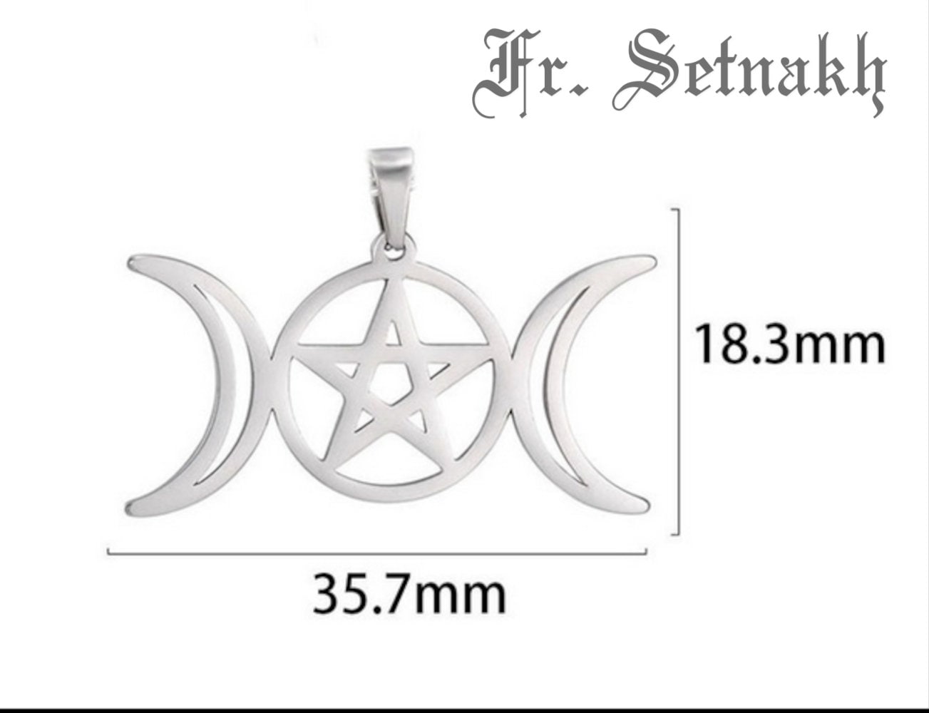 Triple Goddess Hecate & Pentagram stainless steel pendant, the Goddess of Magic, Witchcraft, Night, Moon, wicca jewelry #SS2
