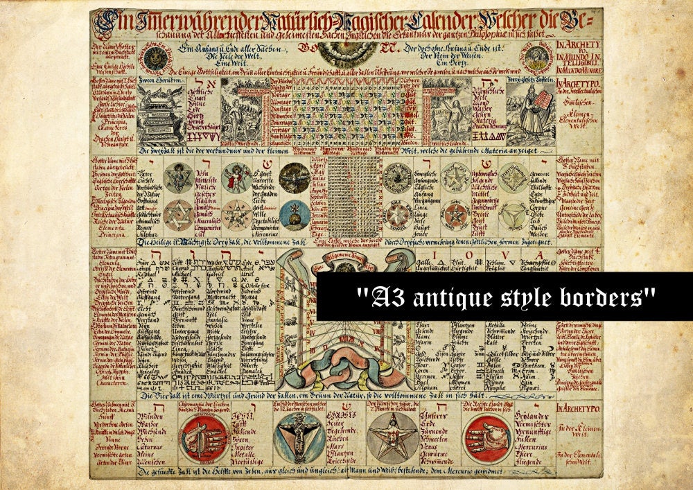 The Magical Calendar SCROLL  or 3 prints set,  Angel print, Archangel poster, Occult art #468