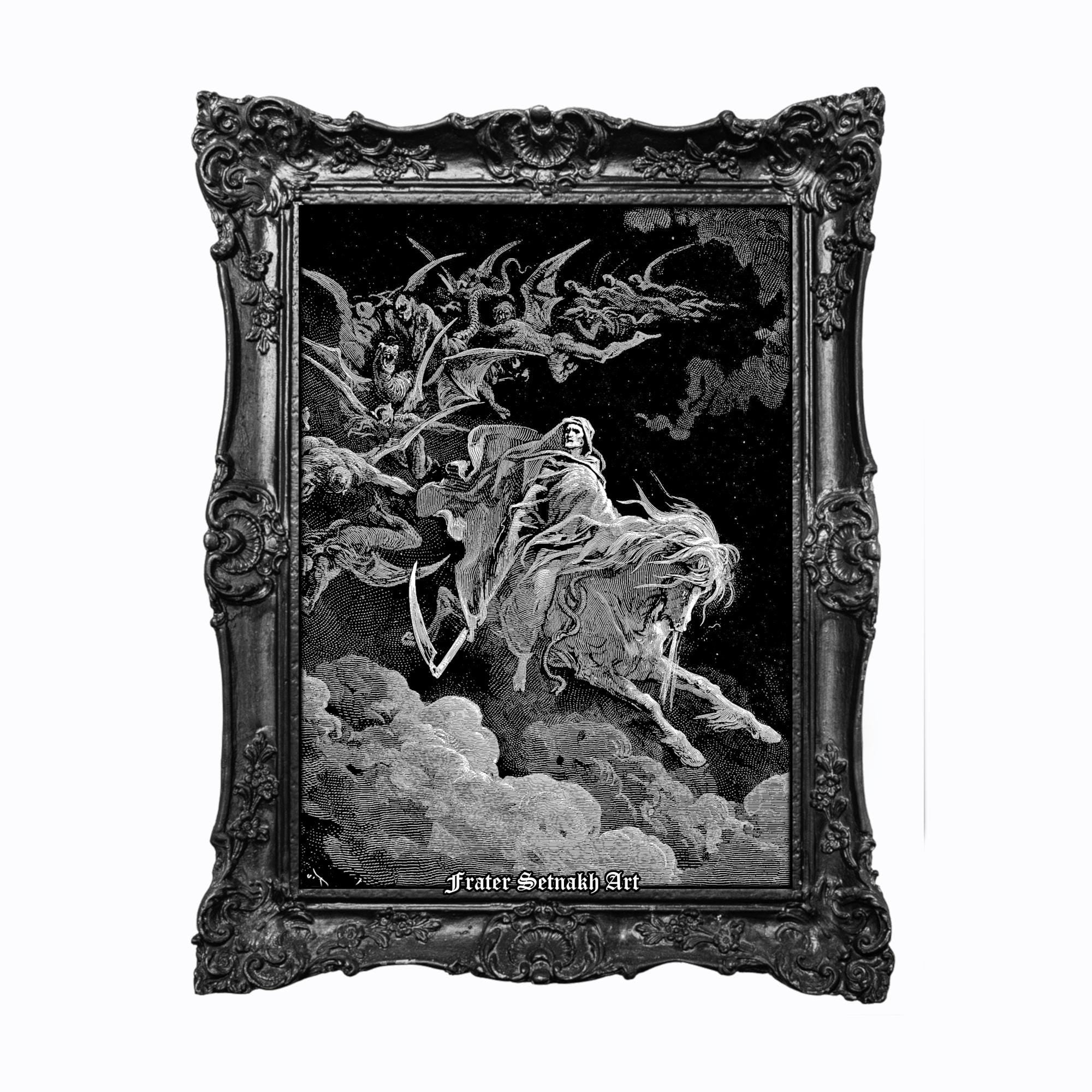 Gustave Dore - "The Vision of Death", antique occult print, death reaper illustration, skeleton art, magick poster, witchy, gothic home #3