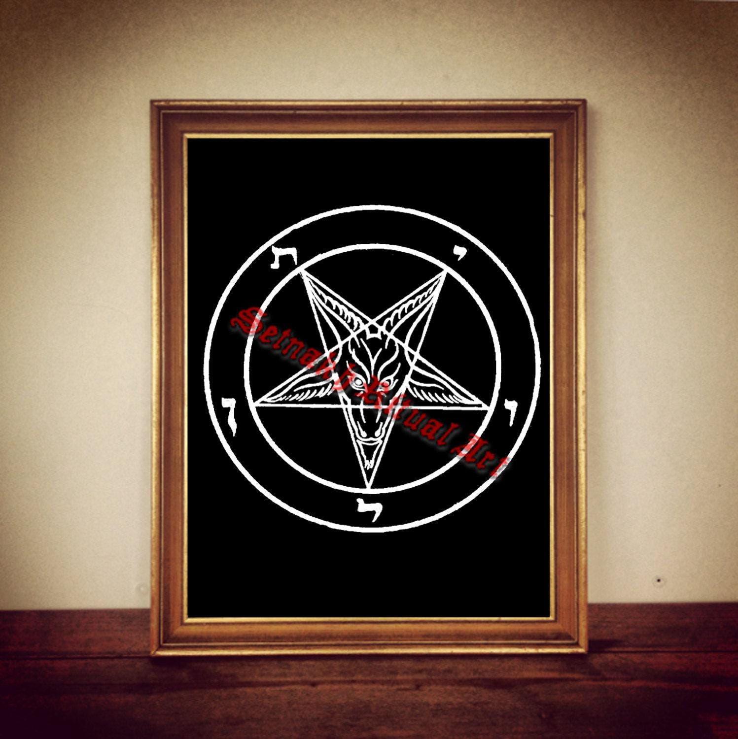 Satanic goat print, inverted pentagram art, Sigil of Baphomet altar poster, goat of Mendes illustration, occult, Satanic decor, Lucifer #5