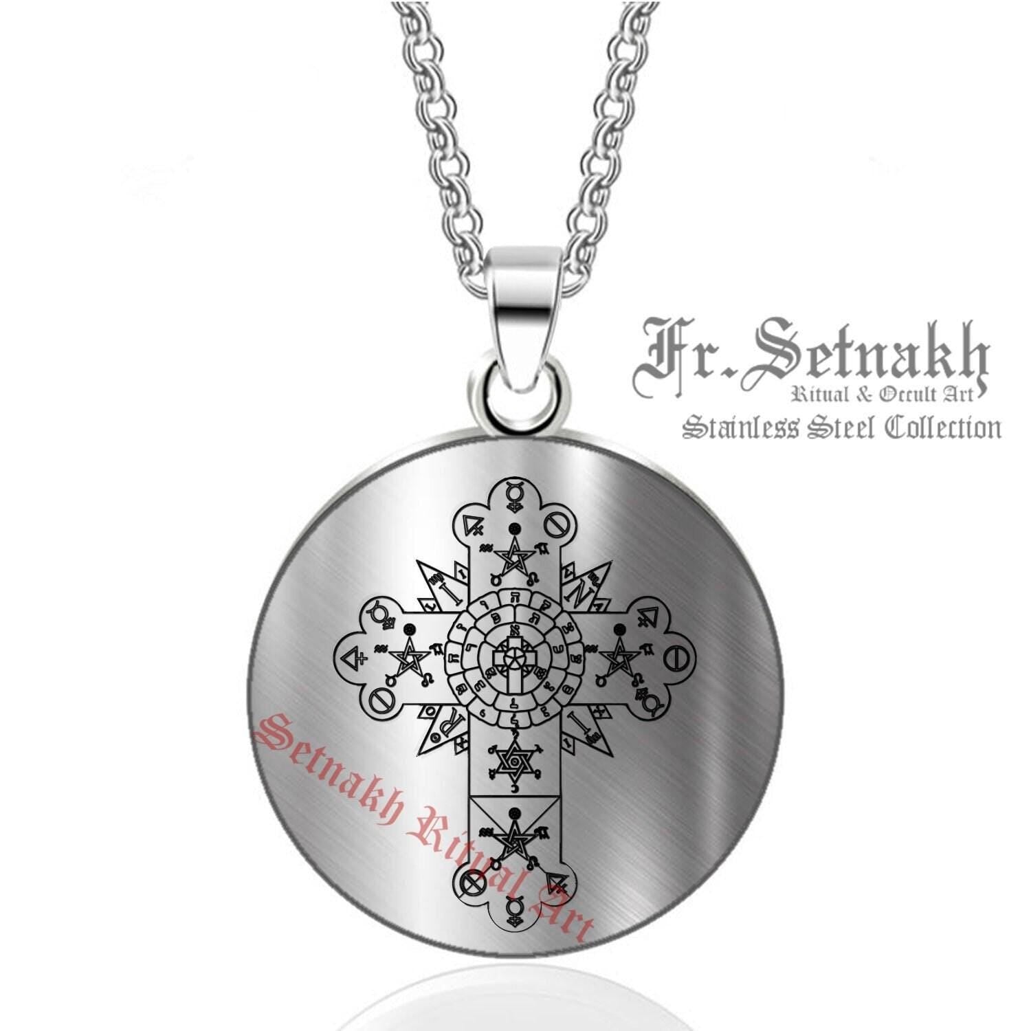Rosicrucian cross & rose, stainless steel pendant, occult pendant, ritual necklace, magic talisman, esoteric jewelry, ceremonial magick #147