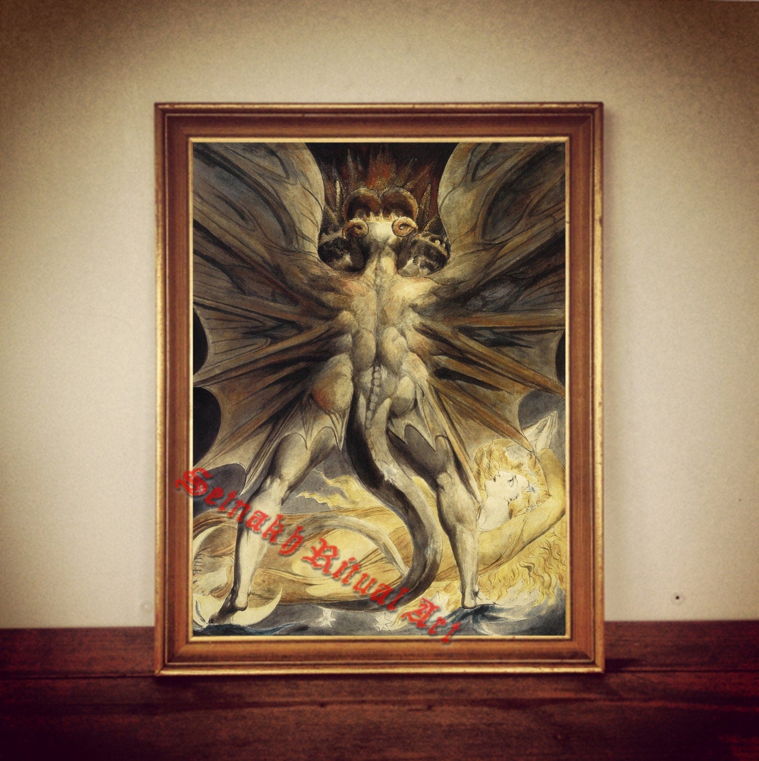 The Great Red Dragon print, William Blake print,  Hannibal print, antique decor, vintage print, wall decor, dragon art, dragon print 144