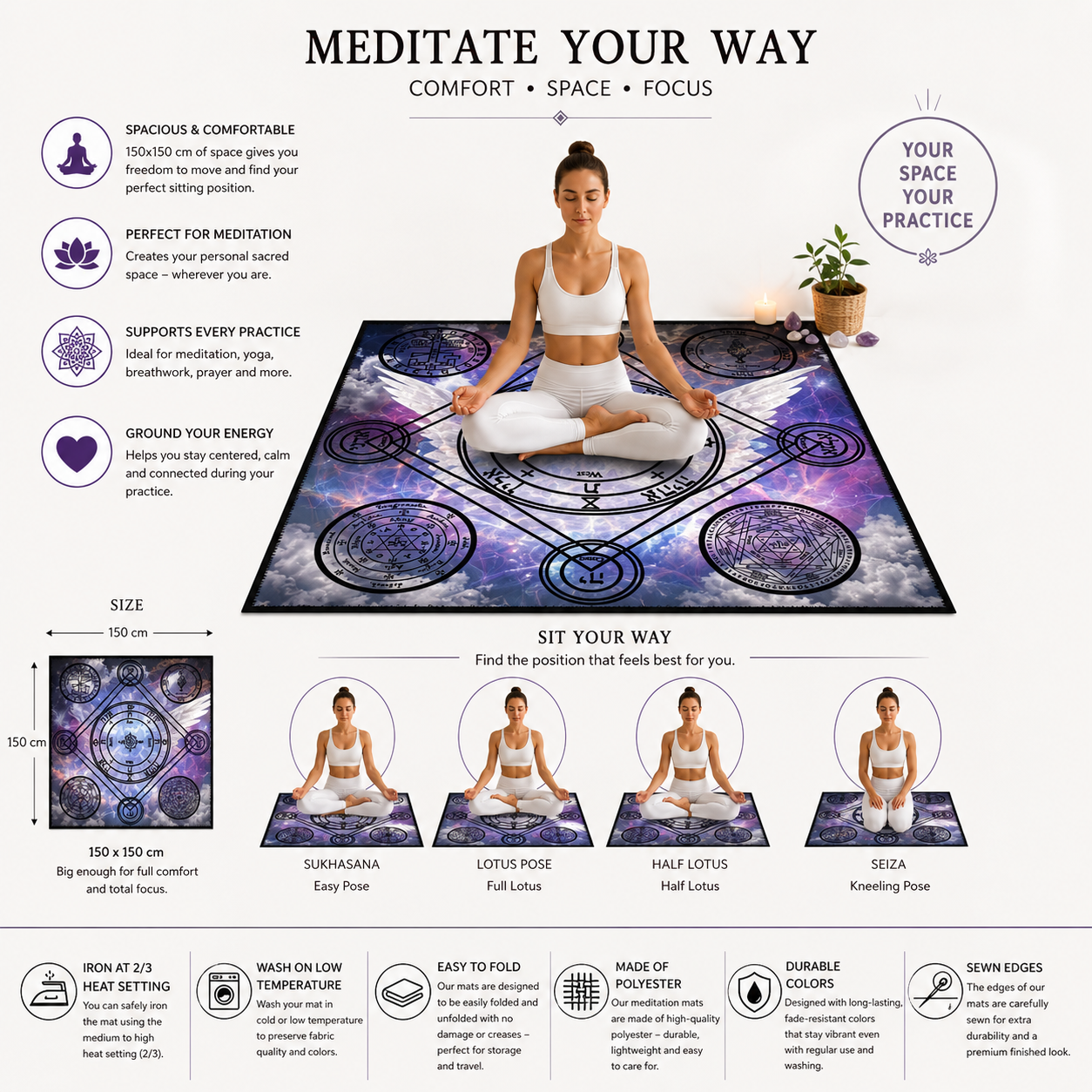 Meditation Mat for Solomon Magick operations | Planetary Seals, 44 Solomon Pentacles Greater Key of Solomon the King, Goetia