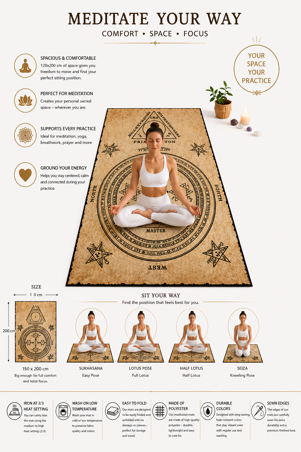 Lesser Key of Solomon - Meditation Mat with The Magickal Circle of King Solomon - Mystical & Ritual Mat for Summoning Demons - Ars Goetia