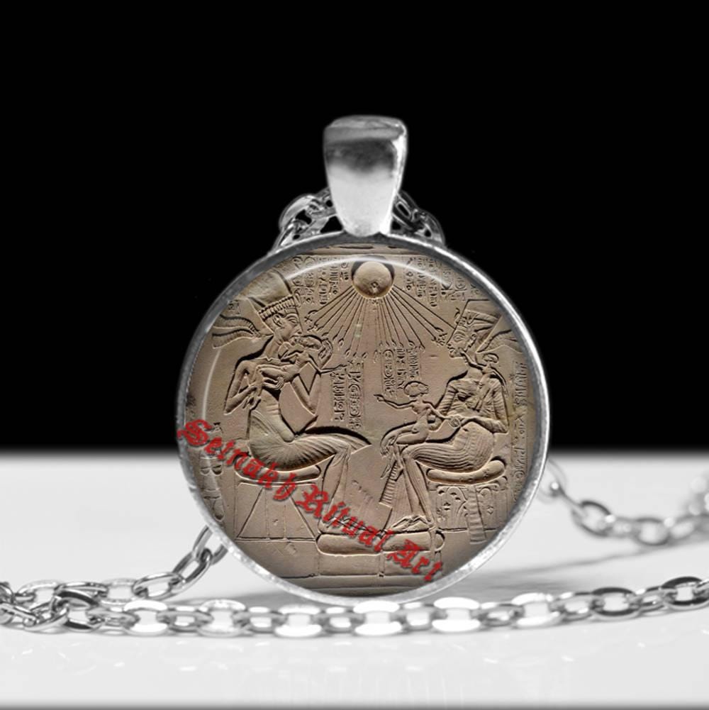 Akhenaten, Nefertiti and their children pendant , Egyptian necklace, antique jewelry, ancient aliens #487