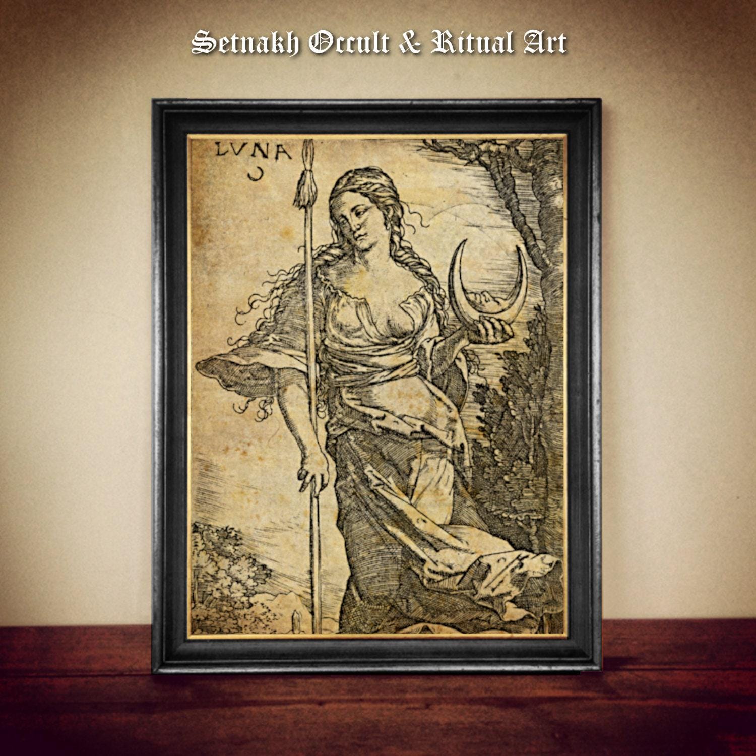 Luna Goddess print, vintage, dark art, occult poster, gothic home decor, witchcraft, witch print, wiccan art #W112
