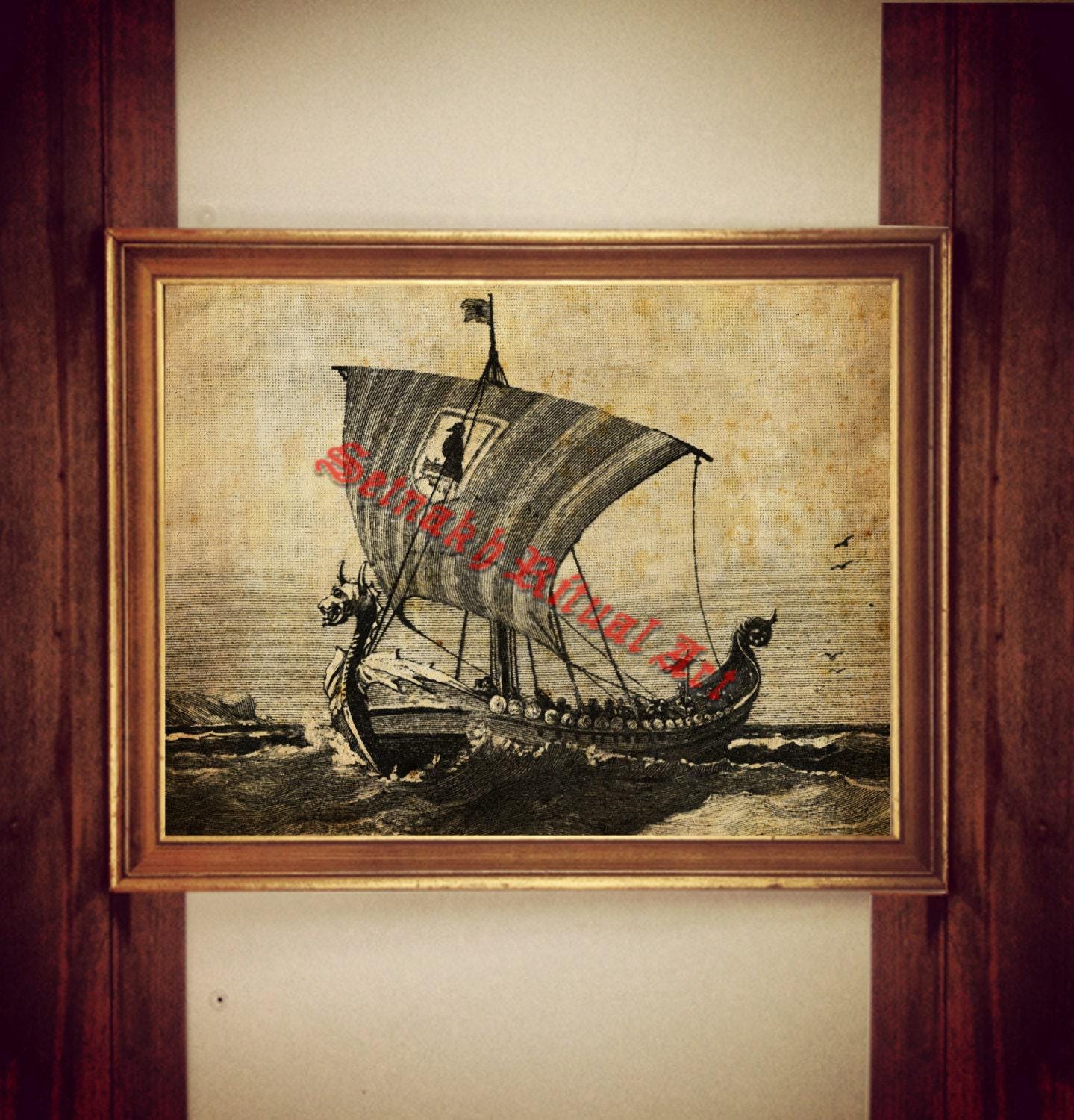 Viking ship poster, nordic print, Vikings poster, norse art print, scandinavian home decor, norse print, ocean, mythology, dragon boat #353