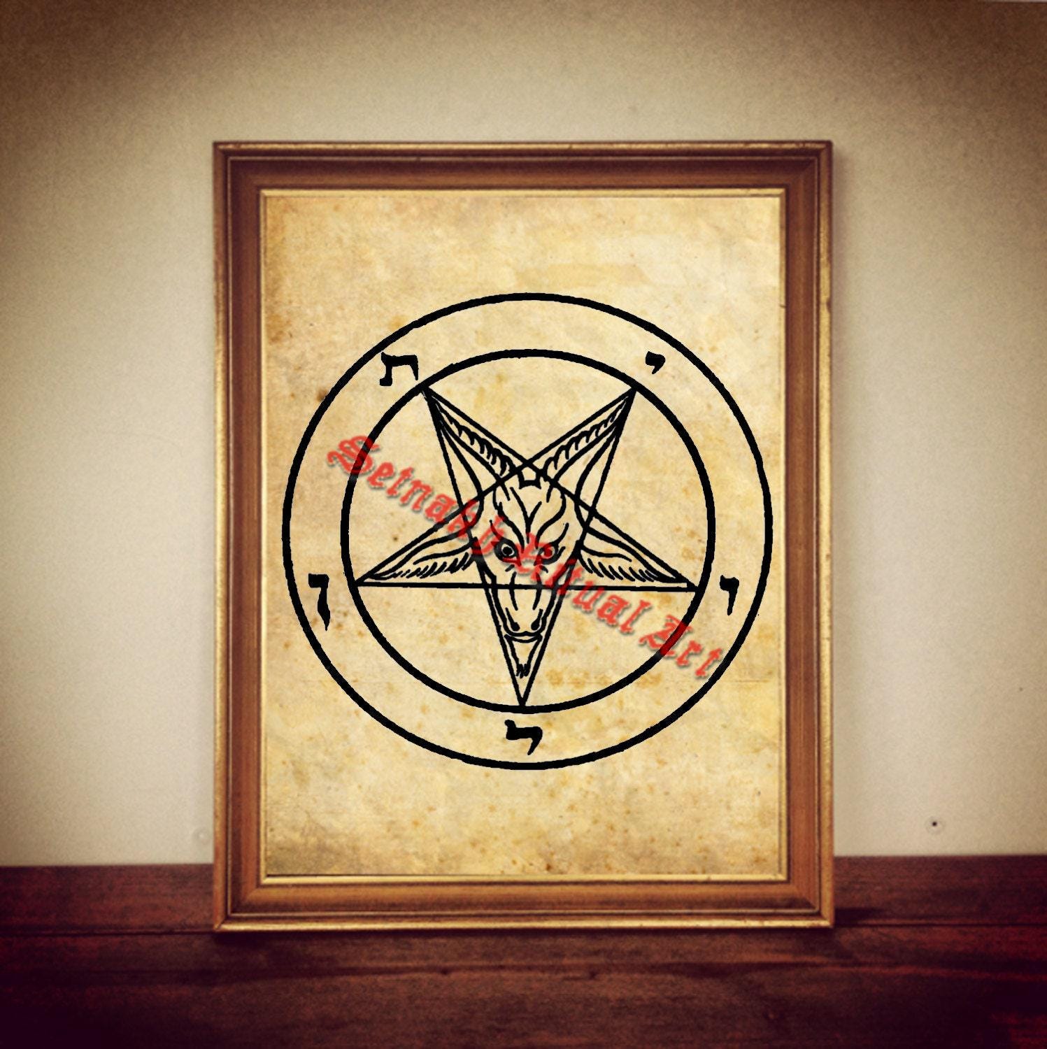 Satanic goat poster, Inverted pentagram print, Sigil of Baphomet art, Goat of Mendes illustration, occult art, home decor, Satan, Lucifer #5
