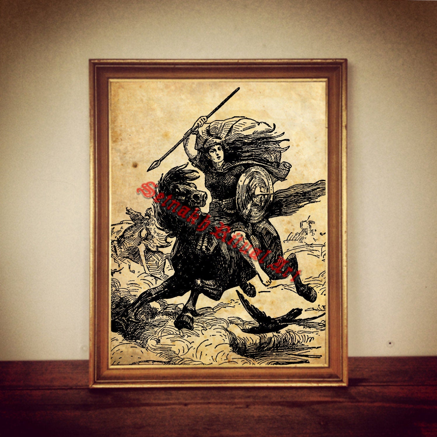 Ride of the Valkyrie print, norse illustration, nordic mythology poster, Odin, Valhalla #211
