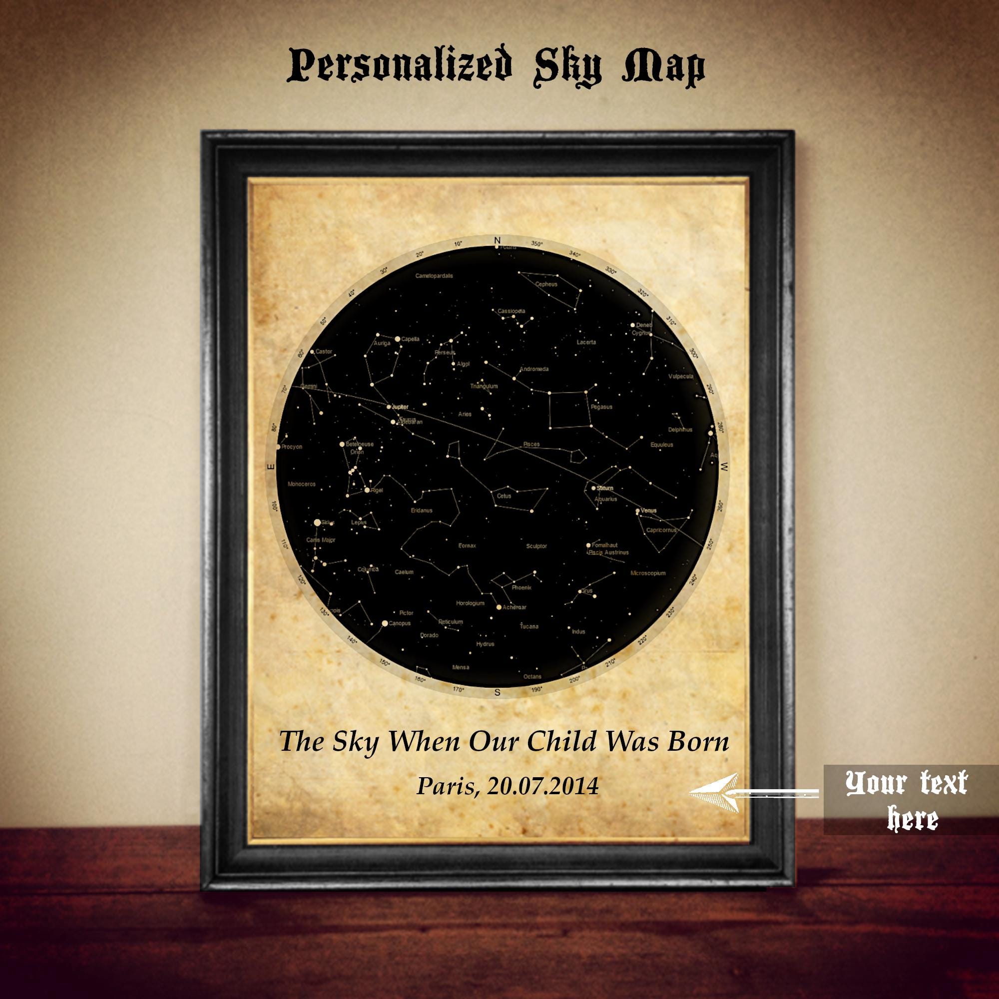 Personalized Sky Map Print, Custom Star Map Poster, Night Sky Art for Child Birth, Anniversary, Unique Celestial Wall Decor #CE6.2
