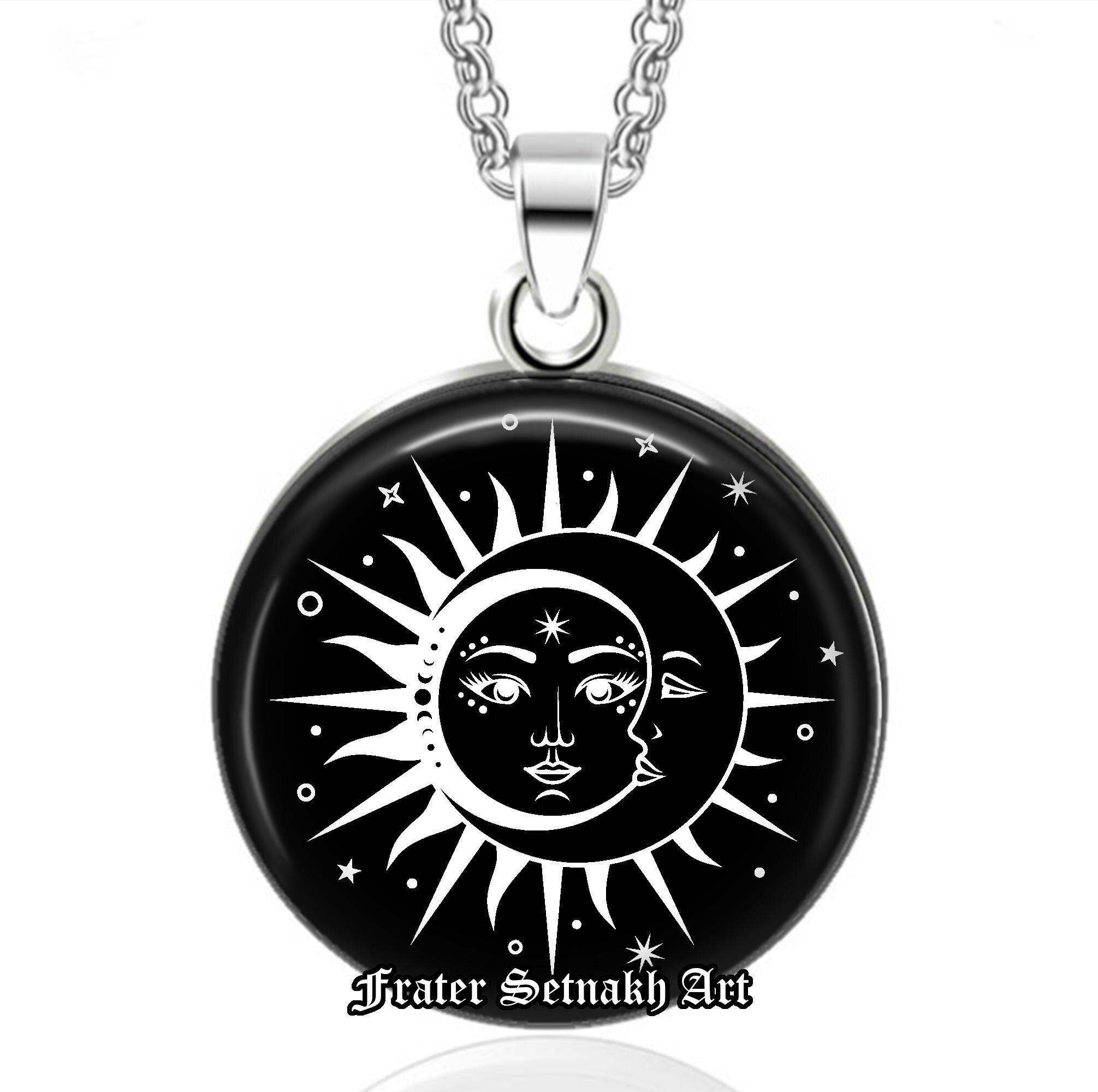 Wiccan Sun & Moon Talisman, Witchy Necklace – Celestial Jewelry for Witches, Pagan Amulet – Spiritual Pendant – Moon Magic Necklace #556