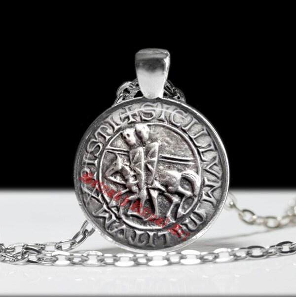 Knights Templar seal pendant, Templars coin necklace, occult jewelry, Crusades of holy westian military Order, Holy Land #78