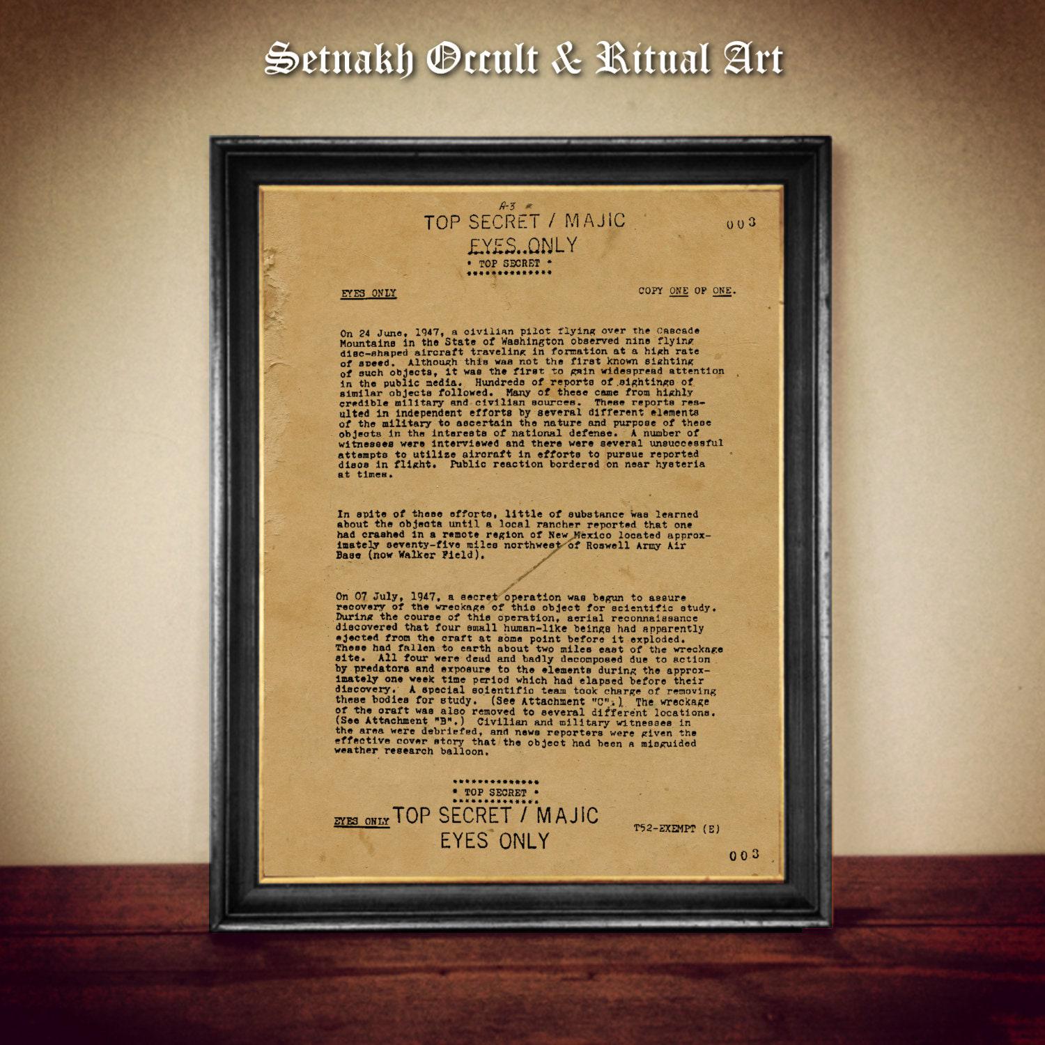 Top Secret UFO document - Eisenhower briefing, antique or vintage ufology print, UFO aircraft poster, Alien artprint, poster #UF7