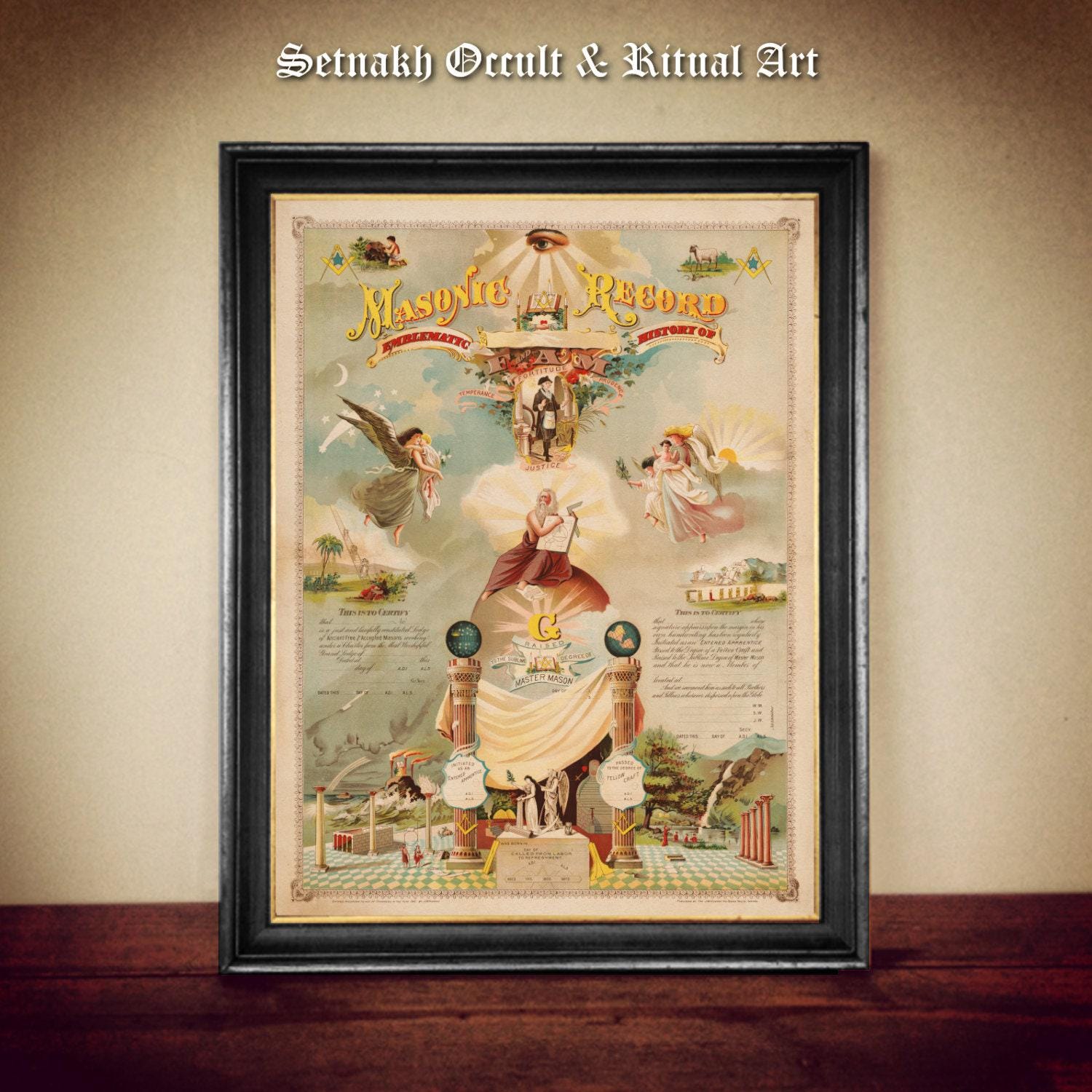 Masonic Record Symbolic History of F&AM vintage print, Freemasons poster, antique print, Masons, illustration, Freemasonry Lodge #TMP5