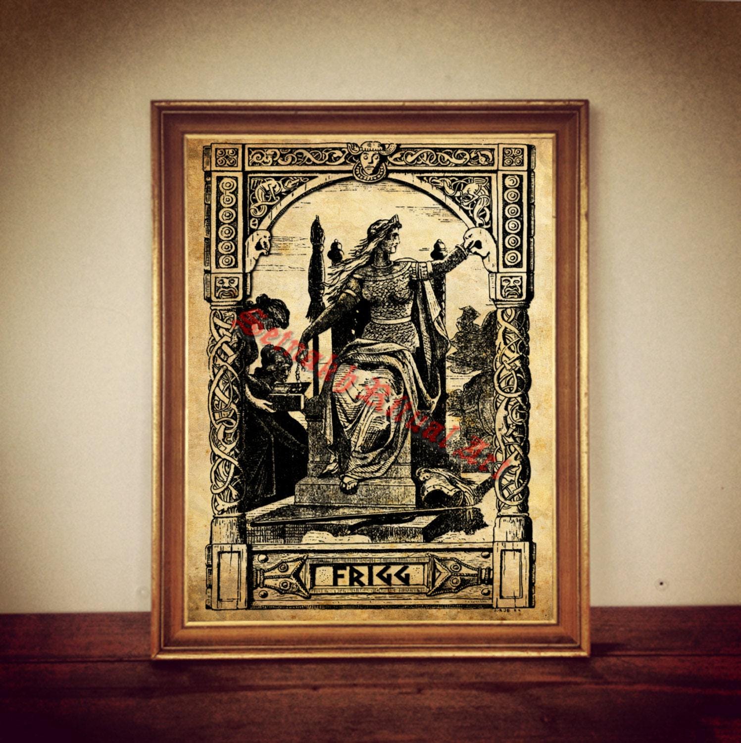 Frigg and Fulla print,  Norse mythology, nordic goddess illustration, scandinavian decor, Frigga poster, wall art #334