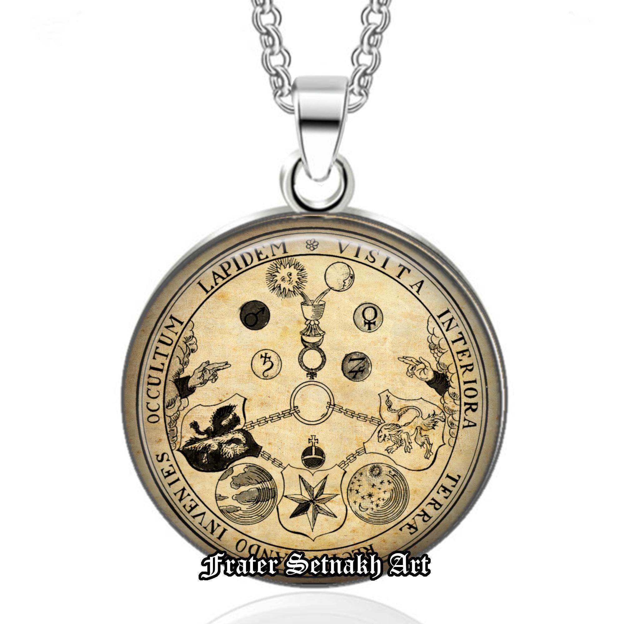 V.I.T.R.I.O.L pendant, Tabula Smaragdina, Rosicrucian amulet, Freemasonry pendant, antique paper background, gnostic, hermetic talisman #61