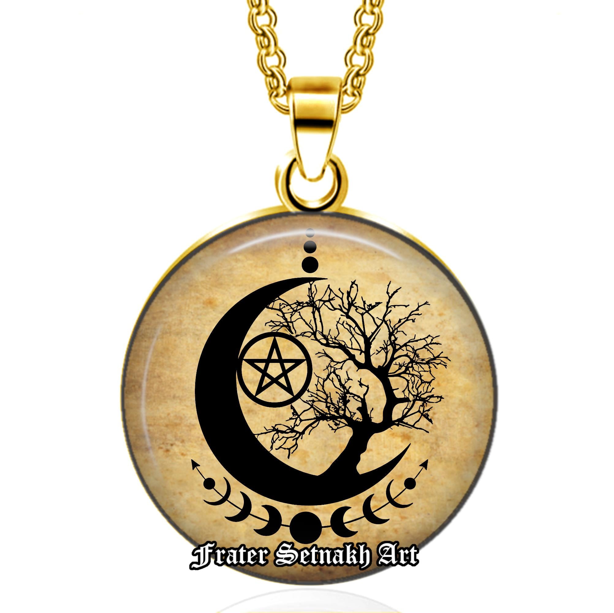 Tree of Life & Wiccan Pentagram Necklace – Wiccan Talisman for balance and strength, Witch Jewelry, Moon Phases Sigil, Pagan Amulet #562