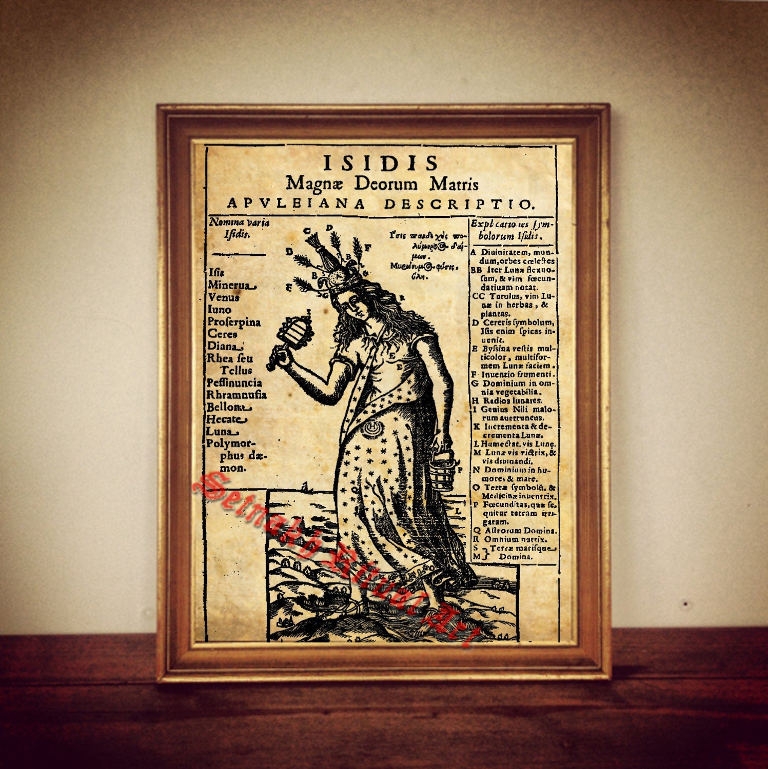 Isis print, Isis illustration, Isis poster, egyptian print, egyptian goddess, occult print, antique rustic vintage, occult home decor 190
