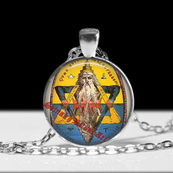 As above so below pendant, Solomon seal by Eliphas Levi illustration, hermetism, occult jewelry, magic necklace, occult pendan #207