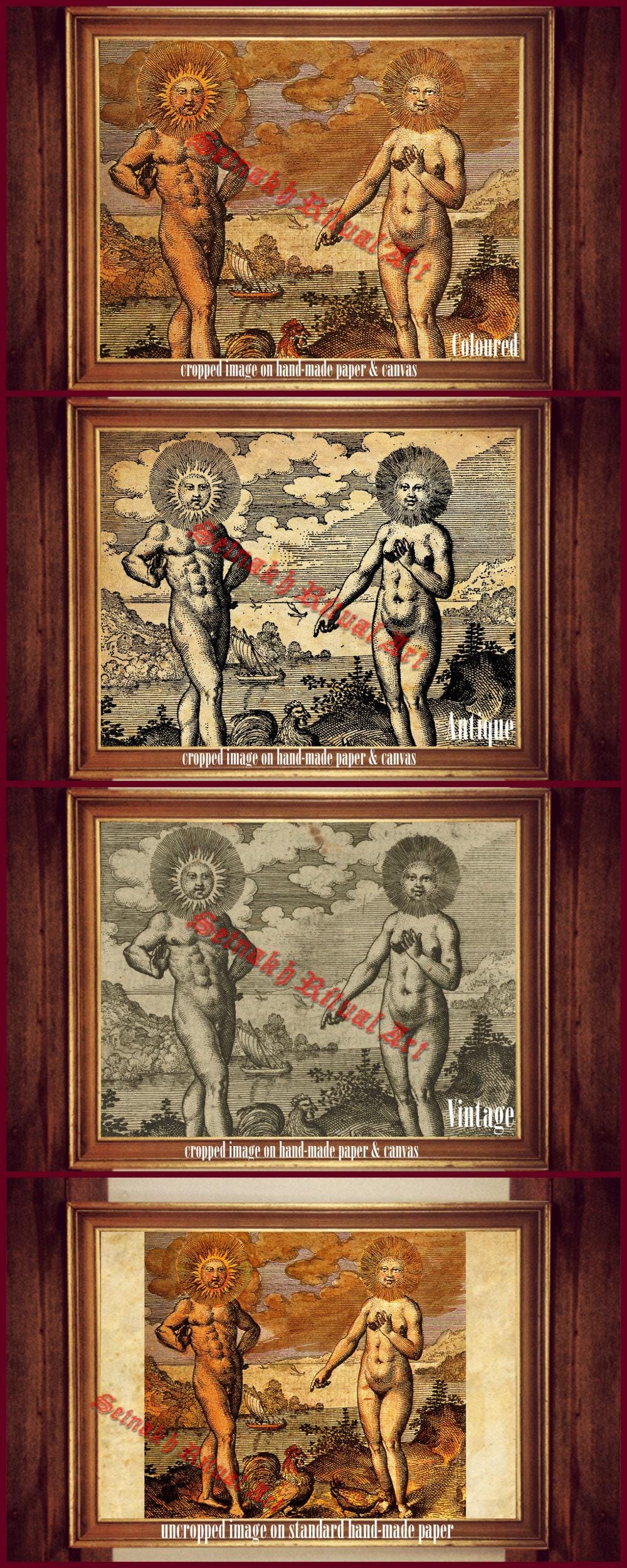 Alchemy print, Sun and Moon symbol, alchemical illustration, hermetic, medieval, occult poster, magic art, esoteric home decor, mysticism #1