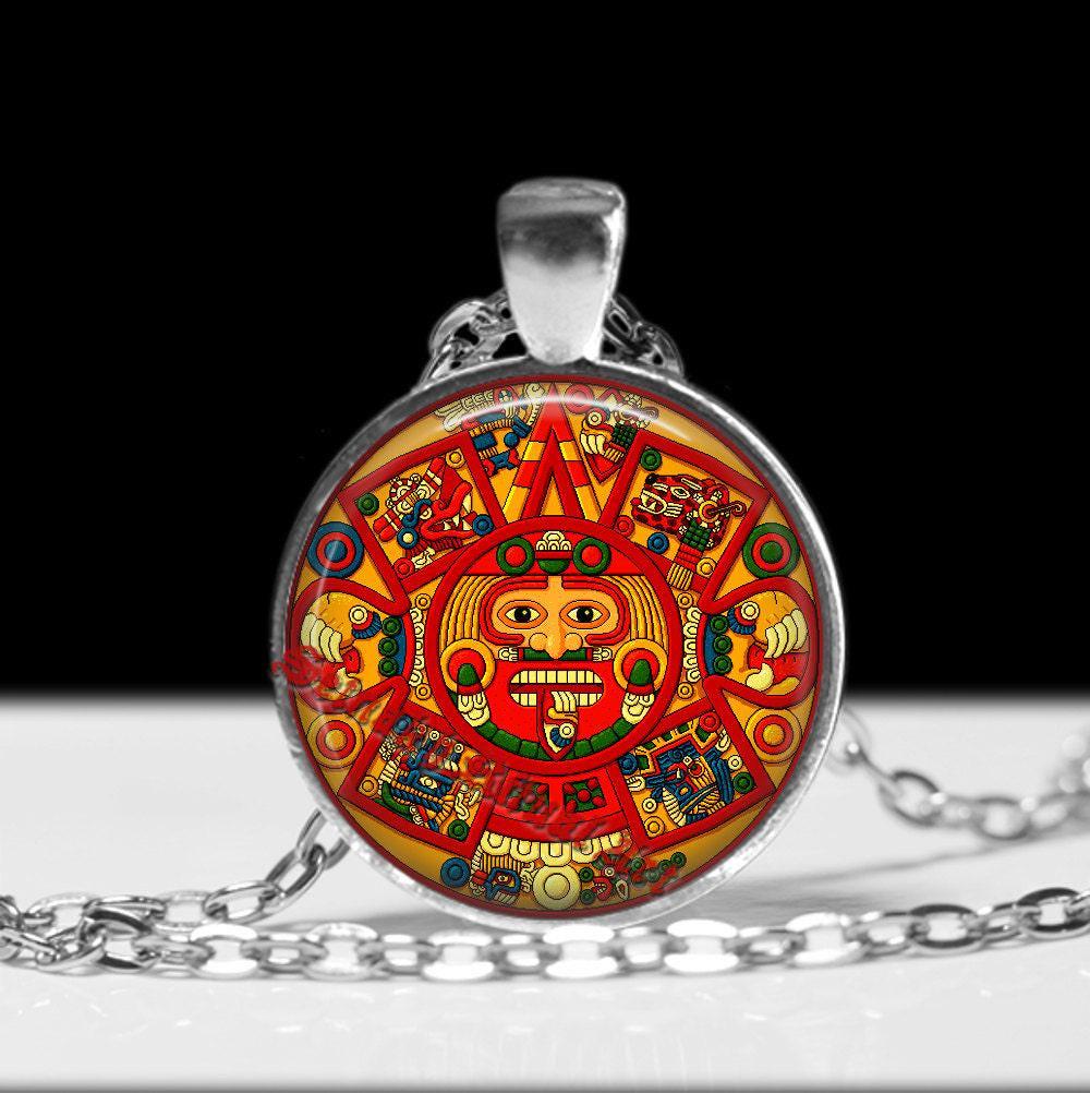Tonatiuh pendant, Aztec sundial painting necklace, Aztec Jewelry,  ritual necklace, magic talisman, esoteric jewelry, ceremonial magick #322