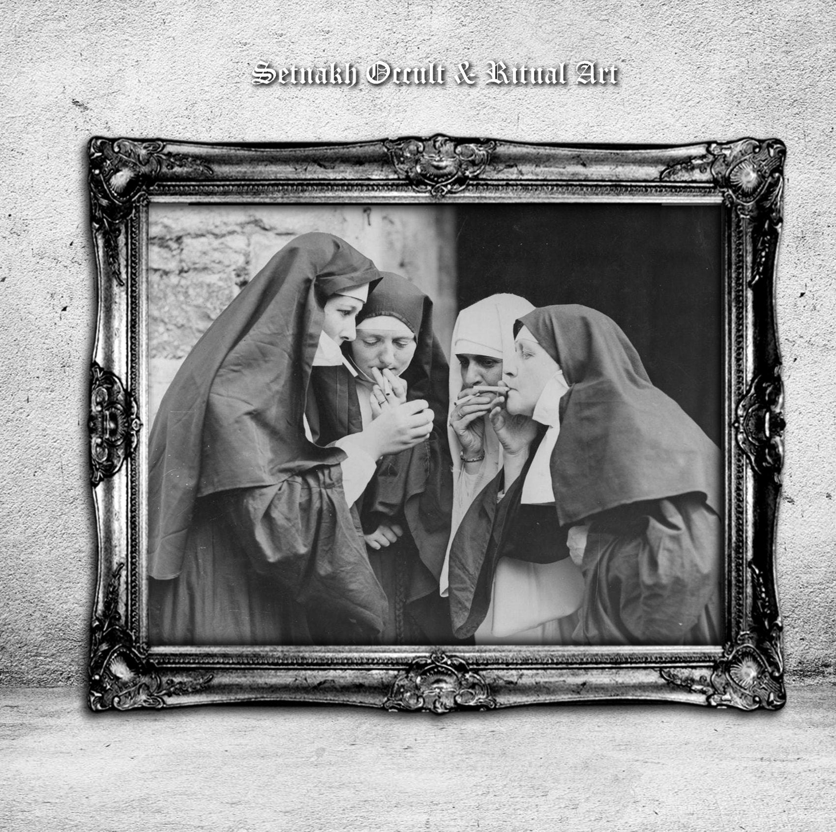 Smoking nuns, occult art, magic art, wiccan art, pagan art, gothic art, antique poster, vintage poster, rustic design #BZR1