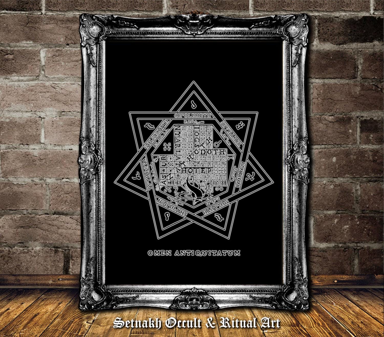 OMEN ANTIQUITATUM print, John Dee's image from translation of Necronomicon, Abdul Alhazred, Lovecraft art, occult seals, Cthulhu art #NEC2