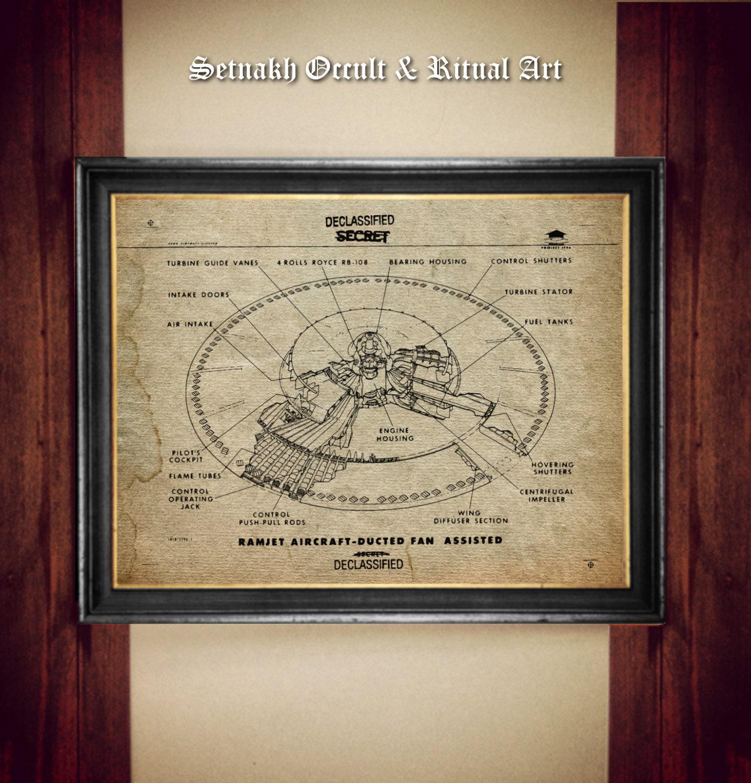 Avro Project diagram, secret military flying saucer blueprint, vintage ufology print, UFO poster, Cosmic energy, Alien poster #UF3