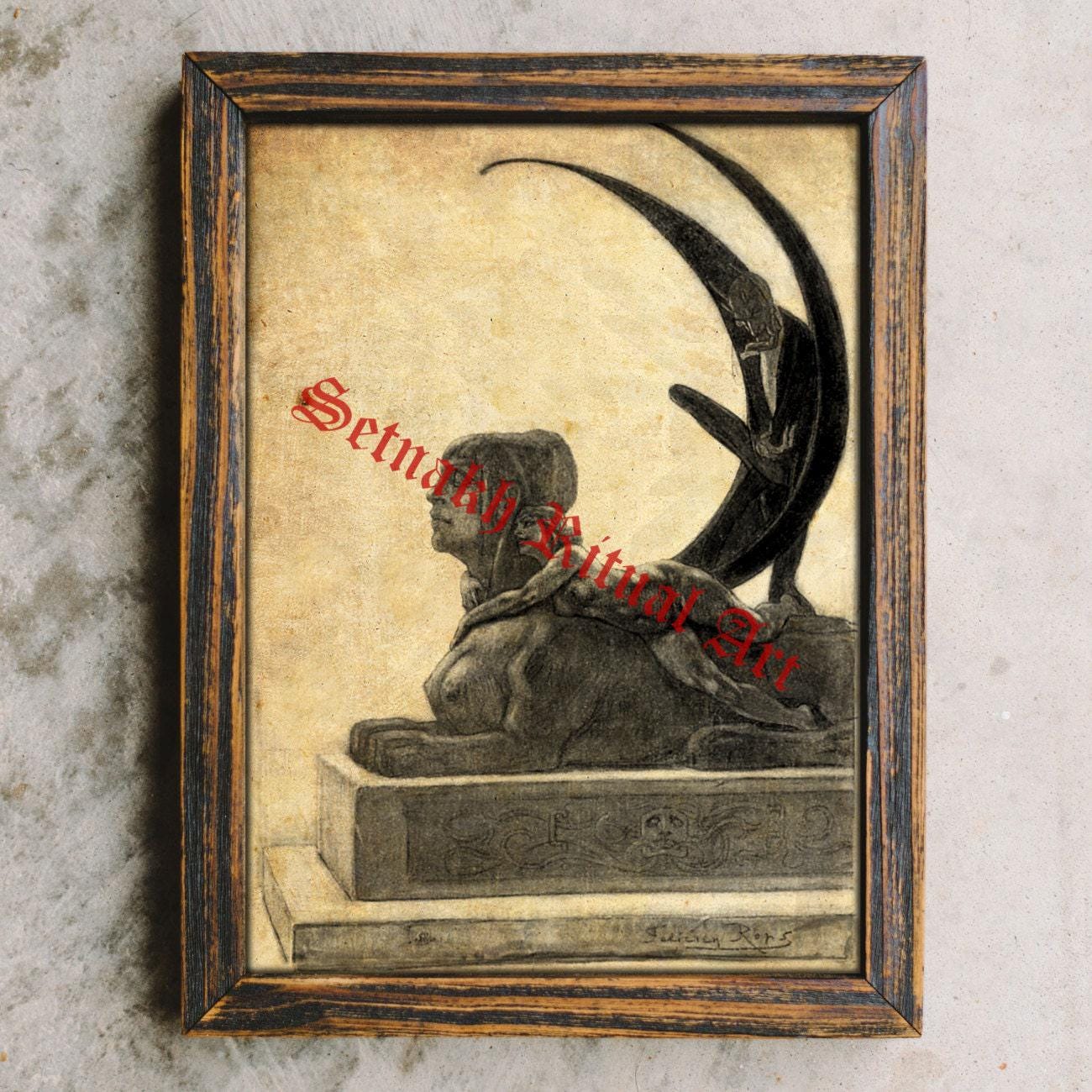 Sphinx print, Egyptian art, demonic poster, occult home decor, esoteric wallart #429