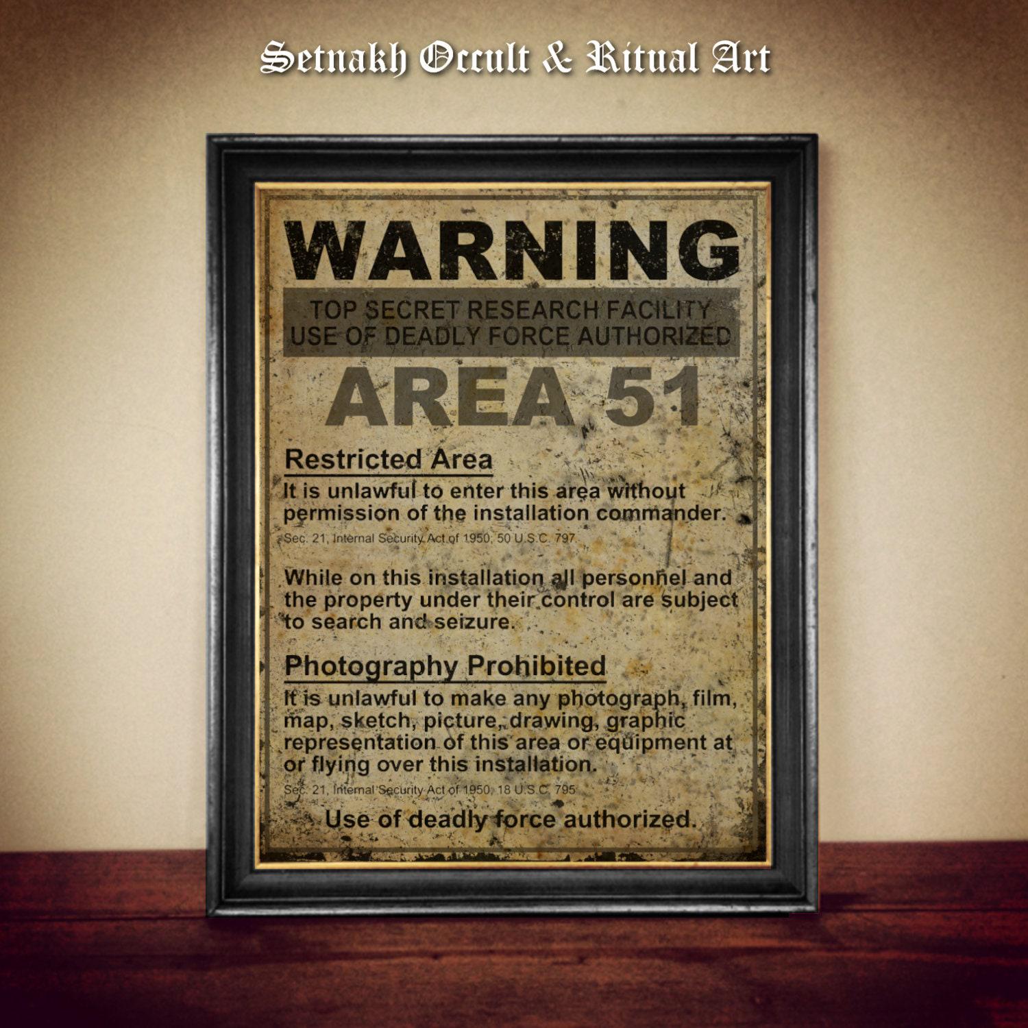 Area 51 Warning sign print, USA, UFO poster, military, ufology, conspiracy print, Alien art print, poster, #UF10
