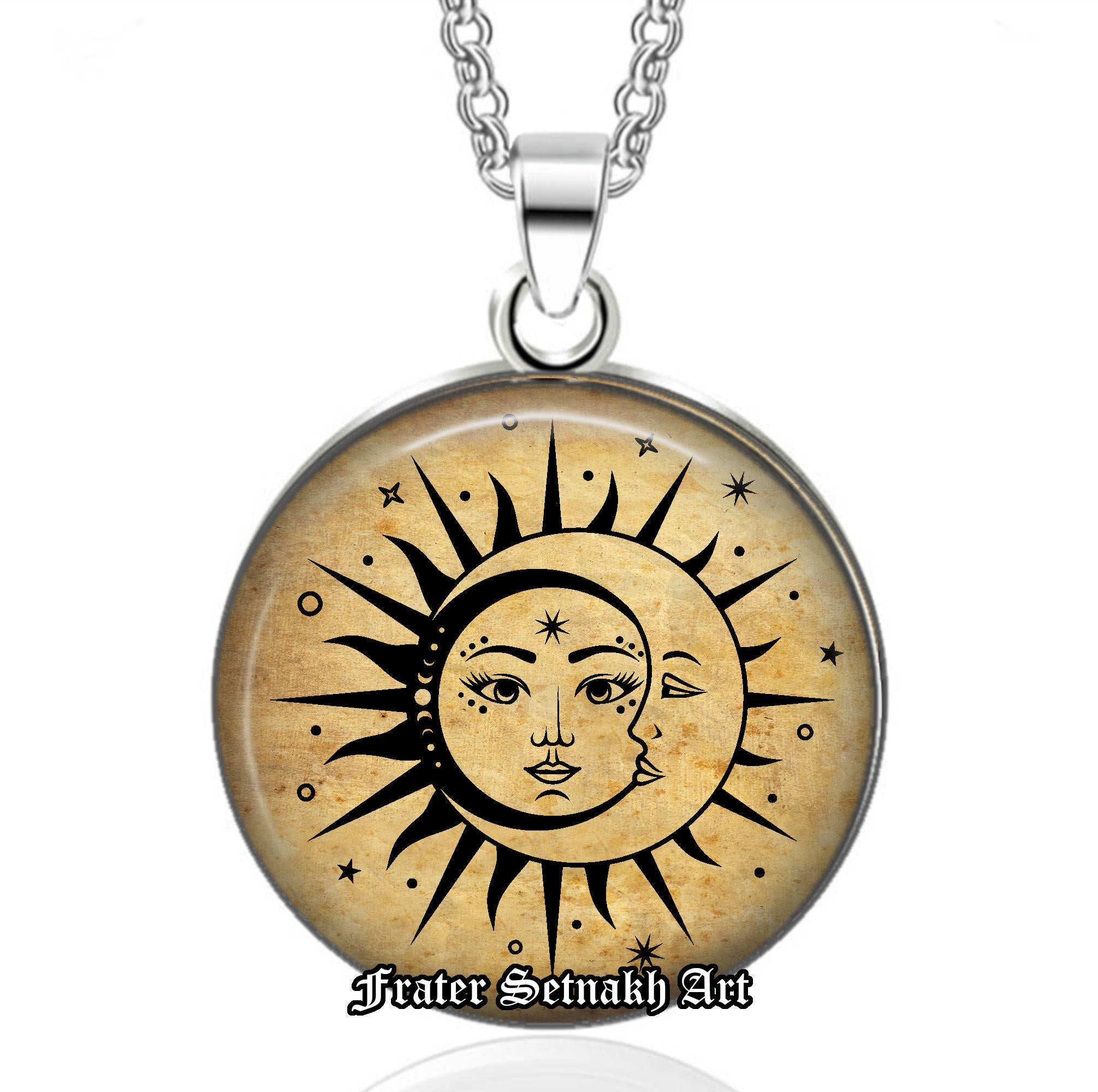 Wiccan Sun & Moon Talisman, Witchy Necklace – Celestial Jewelry for Witches, Pagan Amulet – Spiritual Pendant – Moon Magic Necklace #556