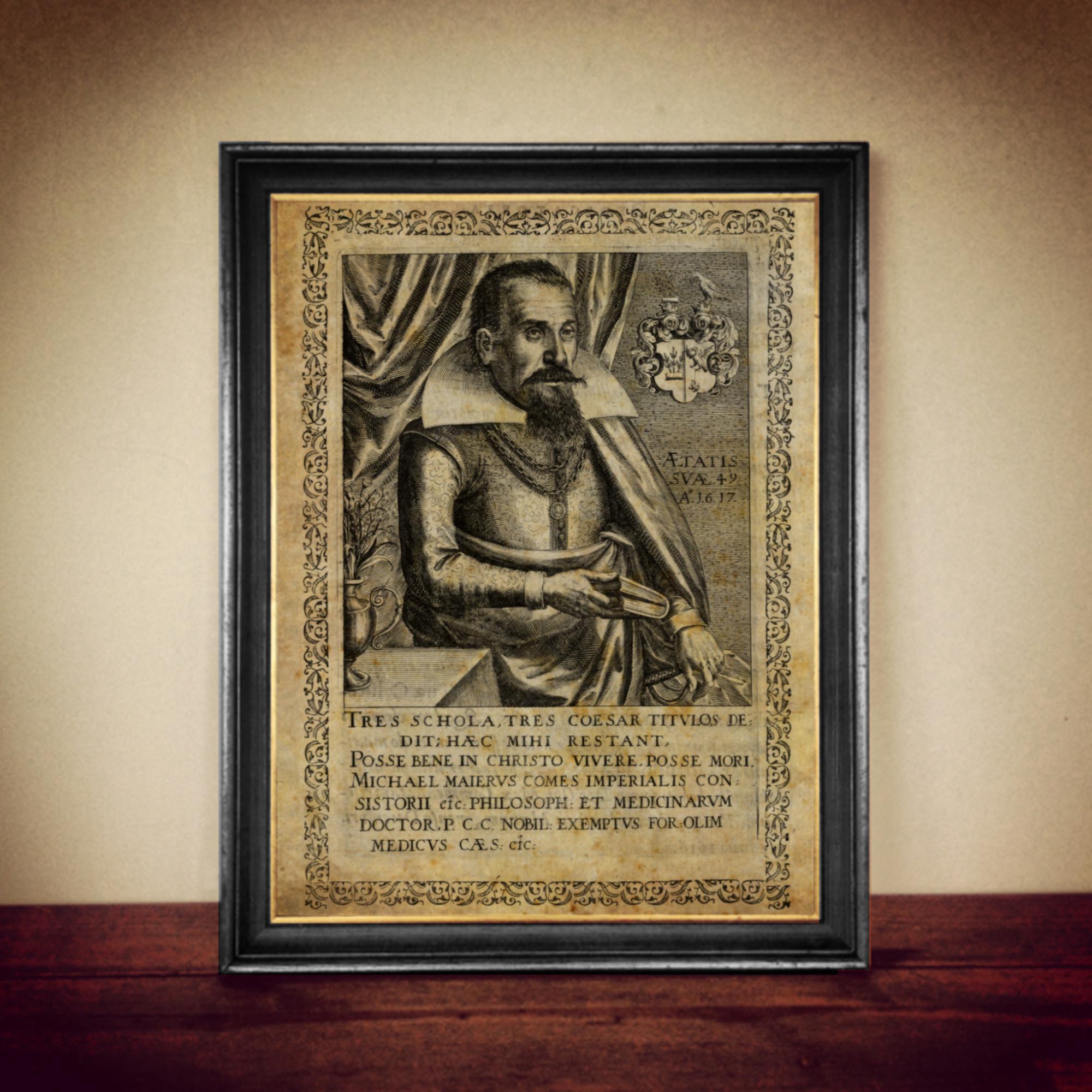 Michael Maier Portrait, 1617 - Alchemy, Rosicrucian Artwork - Historical Occult Print for Mystical and Spiritual Decor, Esoteric Gift #A25