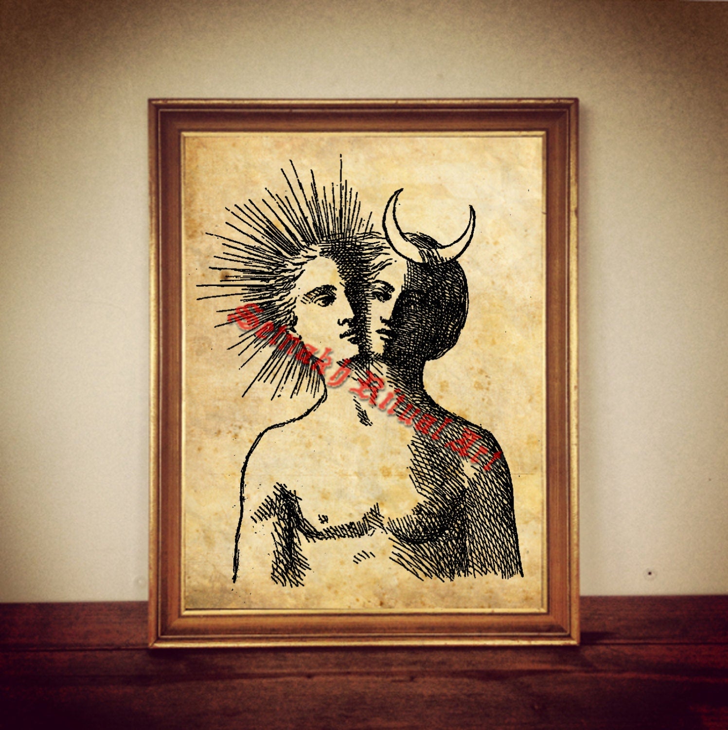 Alchemical print, esoteric illustration, occult poster, Moon, Sun, alchemy, magick, witchcraft, magus house decor, magic wall ornament #276