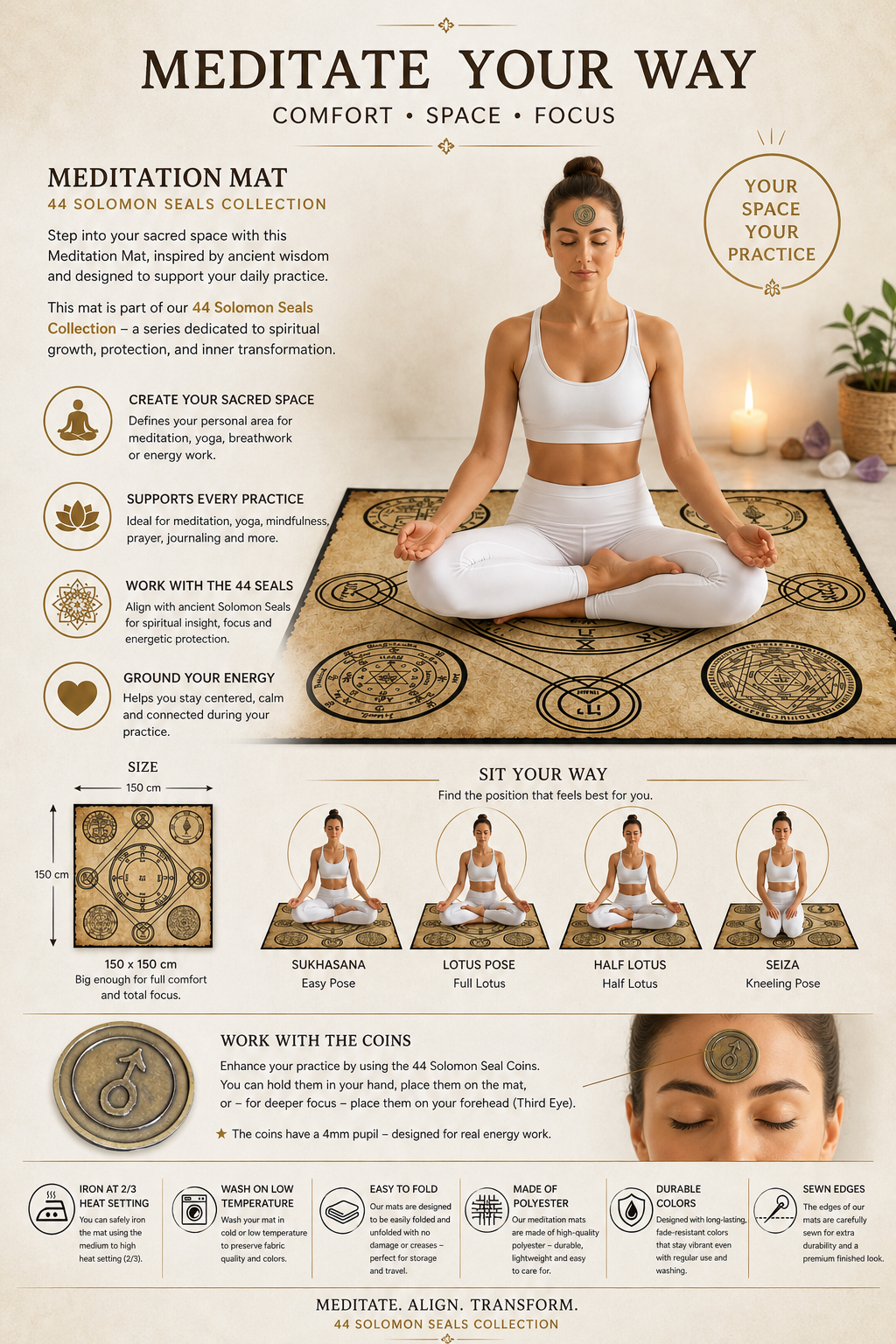 Meditation Mat for Solomon Magick Operations - Planetary Seals - 44 King Solomon Pentacles - Greater Key of Solomon the King, Goetia, Occult