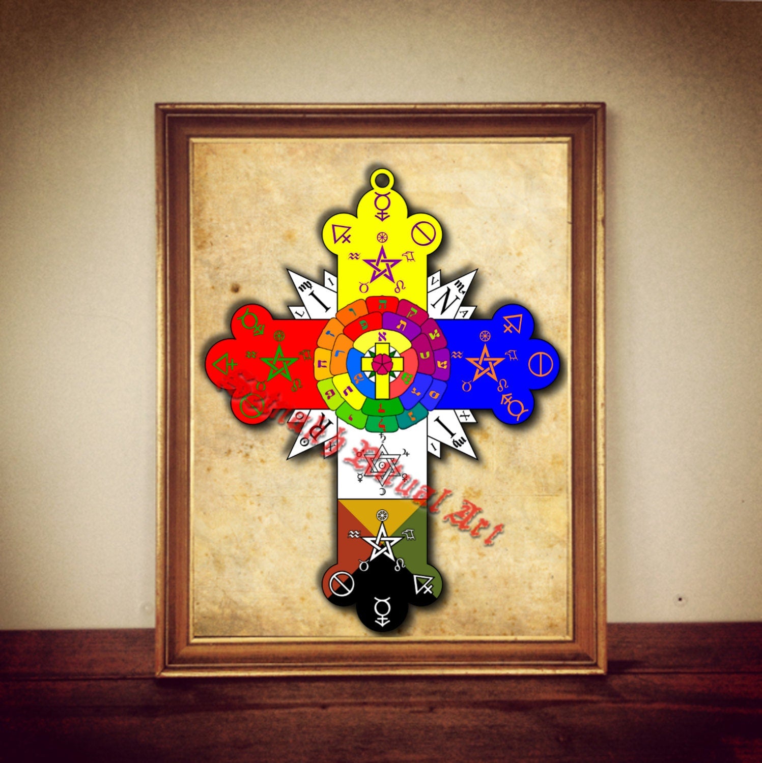 Rosicrucian Rose & Cross Print - Occult Esoteric Art - Mystical Hermetic Poster - Alchemy, Magic Illustration, Rozenkreutz, Home Decor #147