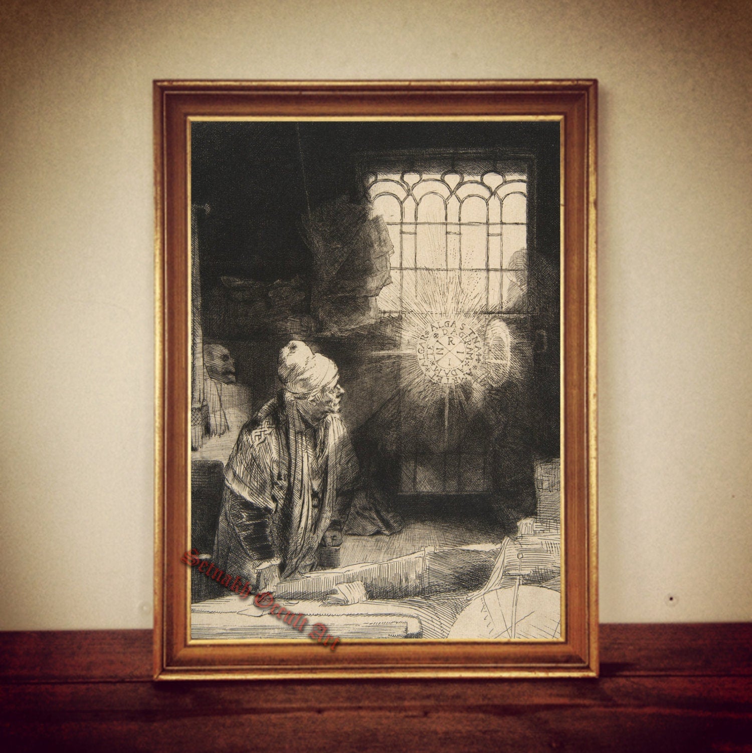 Doctor Faust print, Rembrandt art,  occult art, antique print, Dr Faustus poster, gift, esoteric home decor #MG1