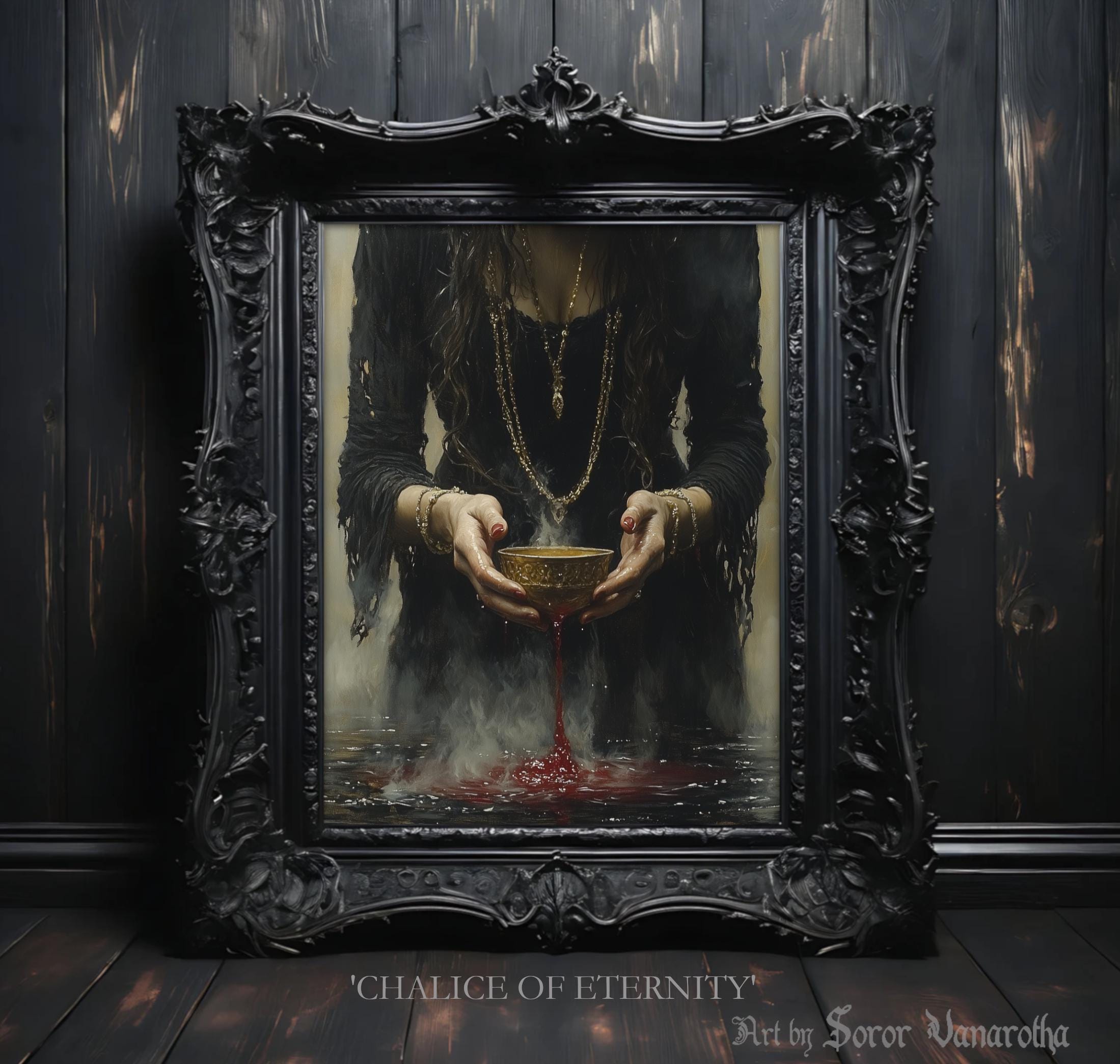 Chalice of Eternity - Witch’s Hands Holding a Blood-Filled Chalice Print – Dark Gothic Art for Occult, Witchcraft-Themed Decor Lovers #SV31