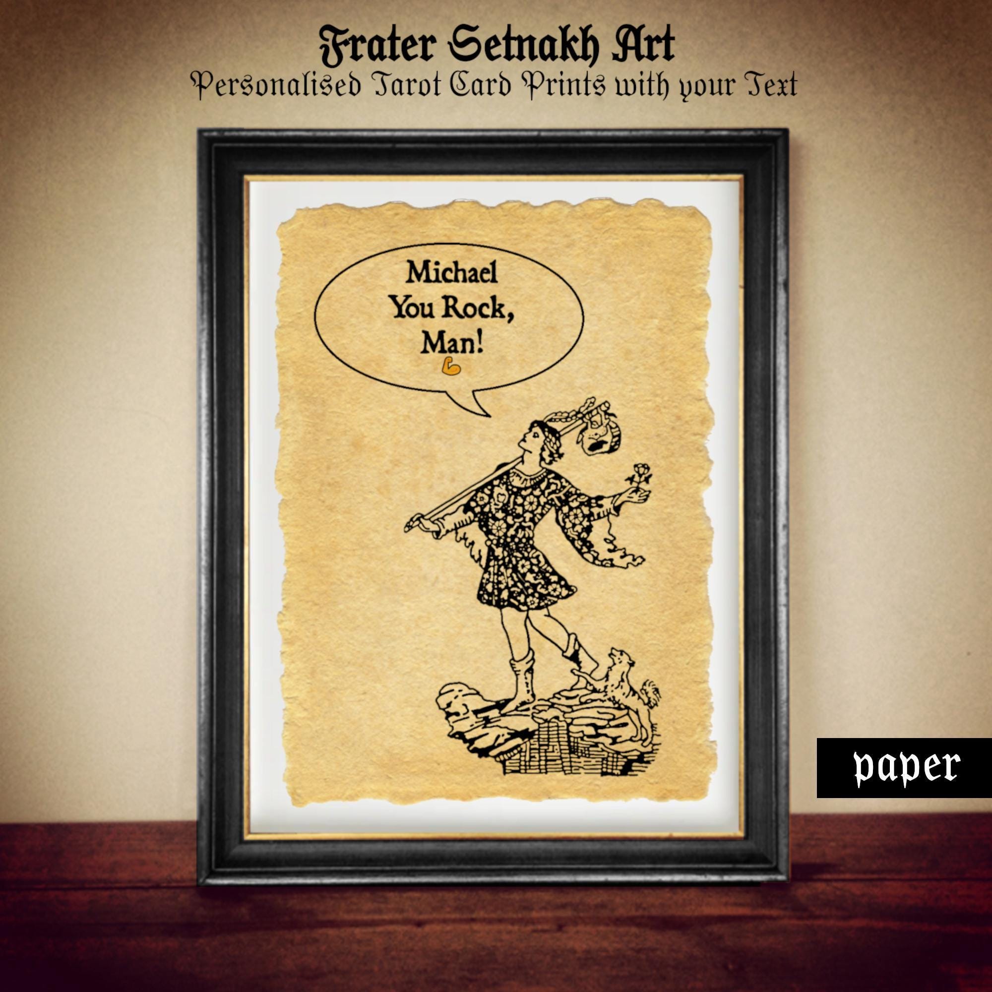 Personalised Fool Tarot Card Print – Custom Tarot Art on Handmade Paper or Canvas – Mystical Esoteric Wall Decor Gift for Witchy Souls #TAR0