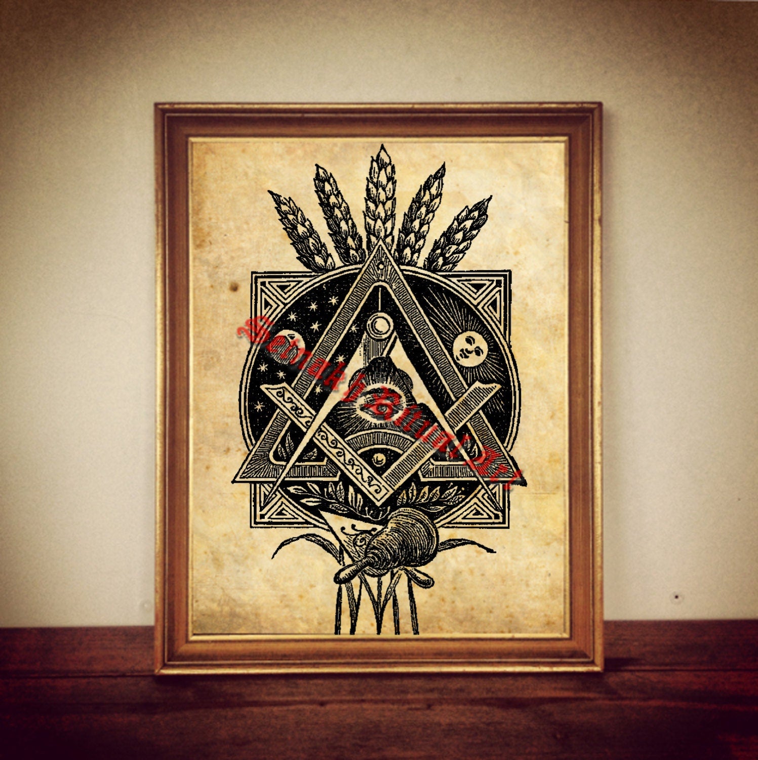 Freemasonry print, masonic illustration, Illuminati poster, occult symbol,  esoteric art, magic home decor #286