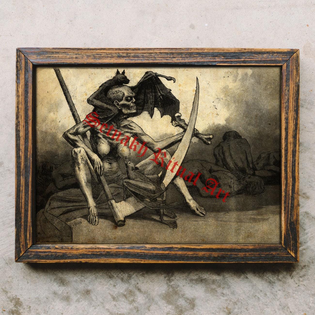 Gothic art print, Skeleton print, Death reaper art, Satanic poster, Memento Mori wallart, gothic home decor #428