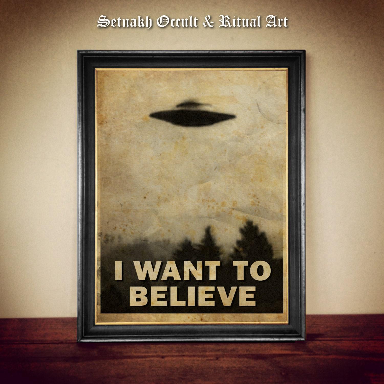 I want to believe, X-Files poster, UFO art, vintage ufology print, UFO aircraft poster, Alien art print, poster #UF9