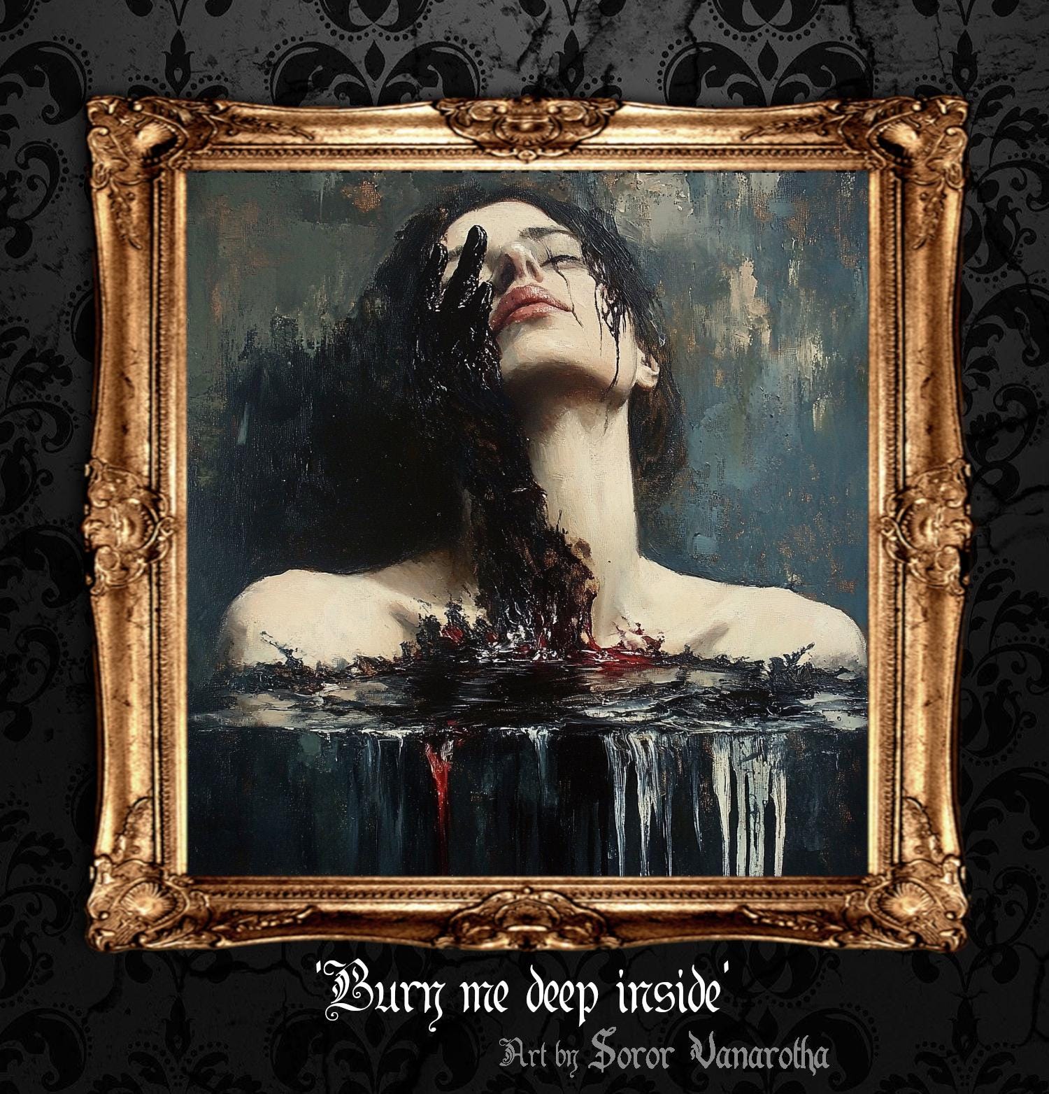 Mad Woman Art Print - Dark Gothic Portrait with Blood on her body, Macabre Horror Decor for Vampire Lovers and Dark Art Enthusiasts #SV5