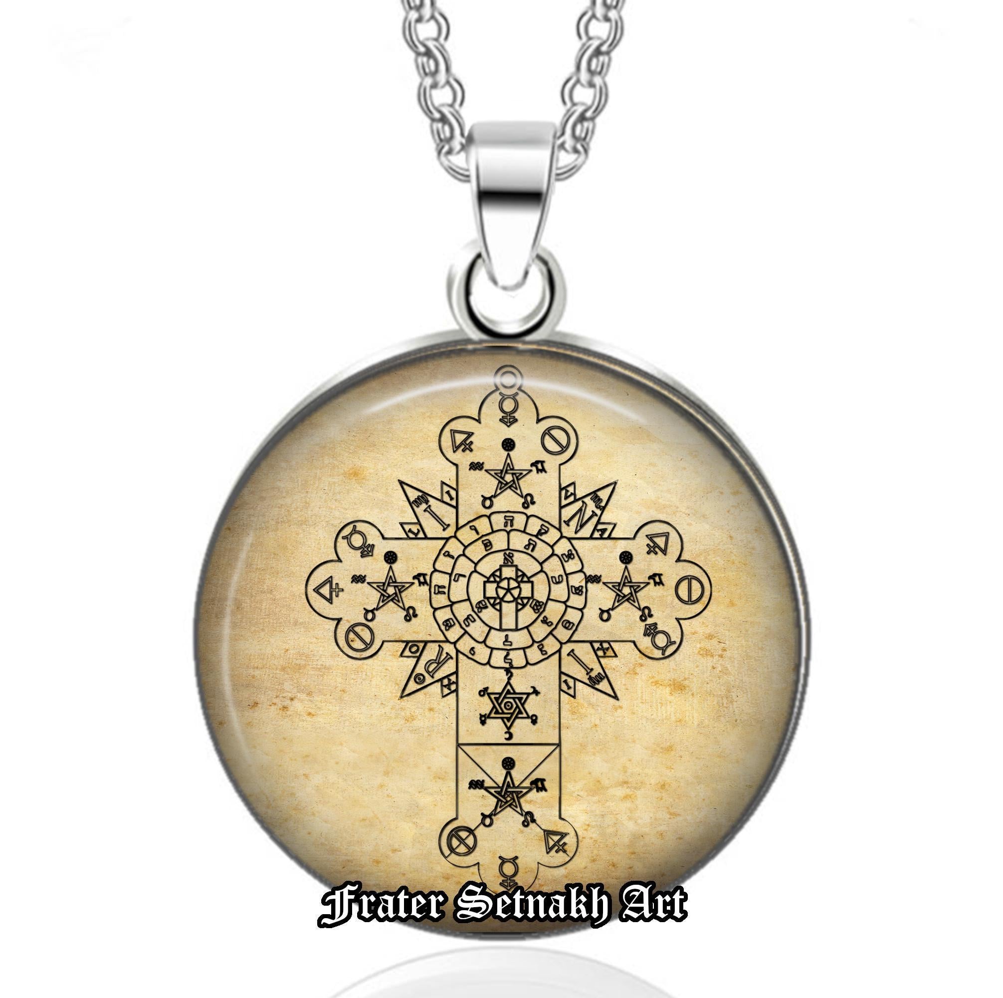 Rosicrucian cross pendant, pentagram,  occult pendant, ritual necklace, magic talisman, esoteric jewelry, ceremonial magick, amulet #147