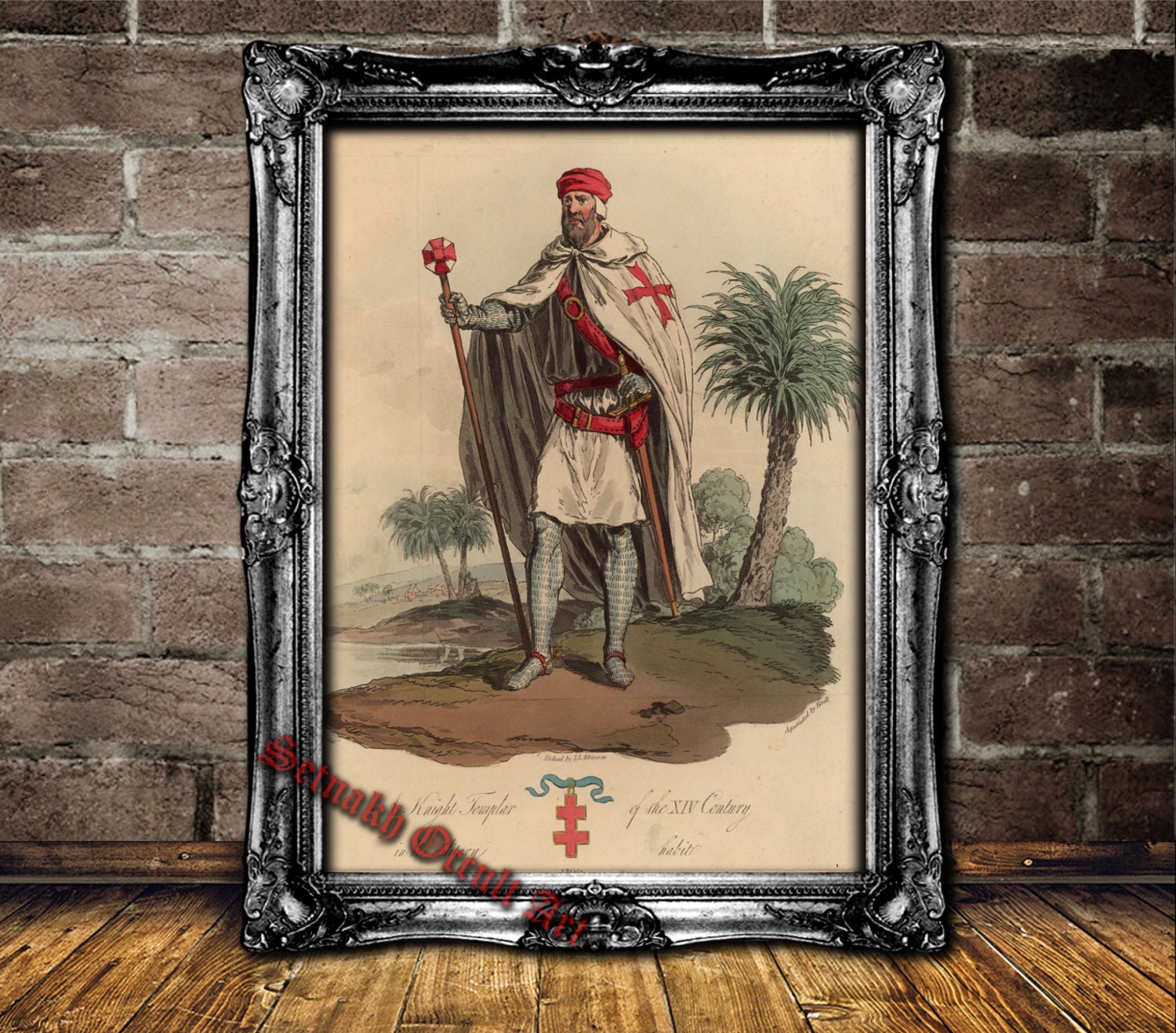 A Knight Templar in his military habit antiqued print, mystical walldecor, Occult art, Order of Solomon's Temple  #TMP2