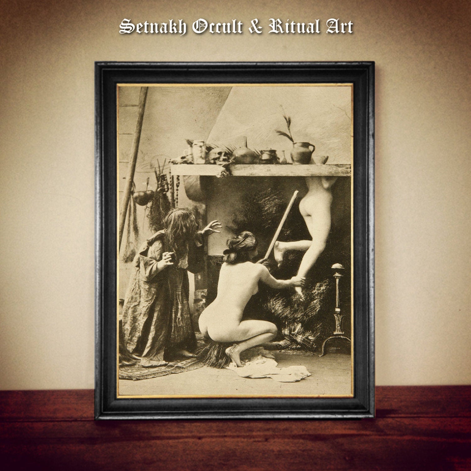 Witches&#39; Sabbath print, occult print, witchy poster, gothic, witchcraft home decor, dark art, naked witches, broom, cauldron, devil #W103