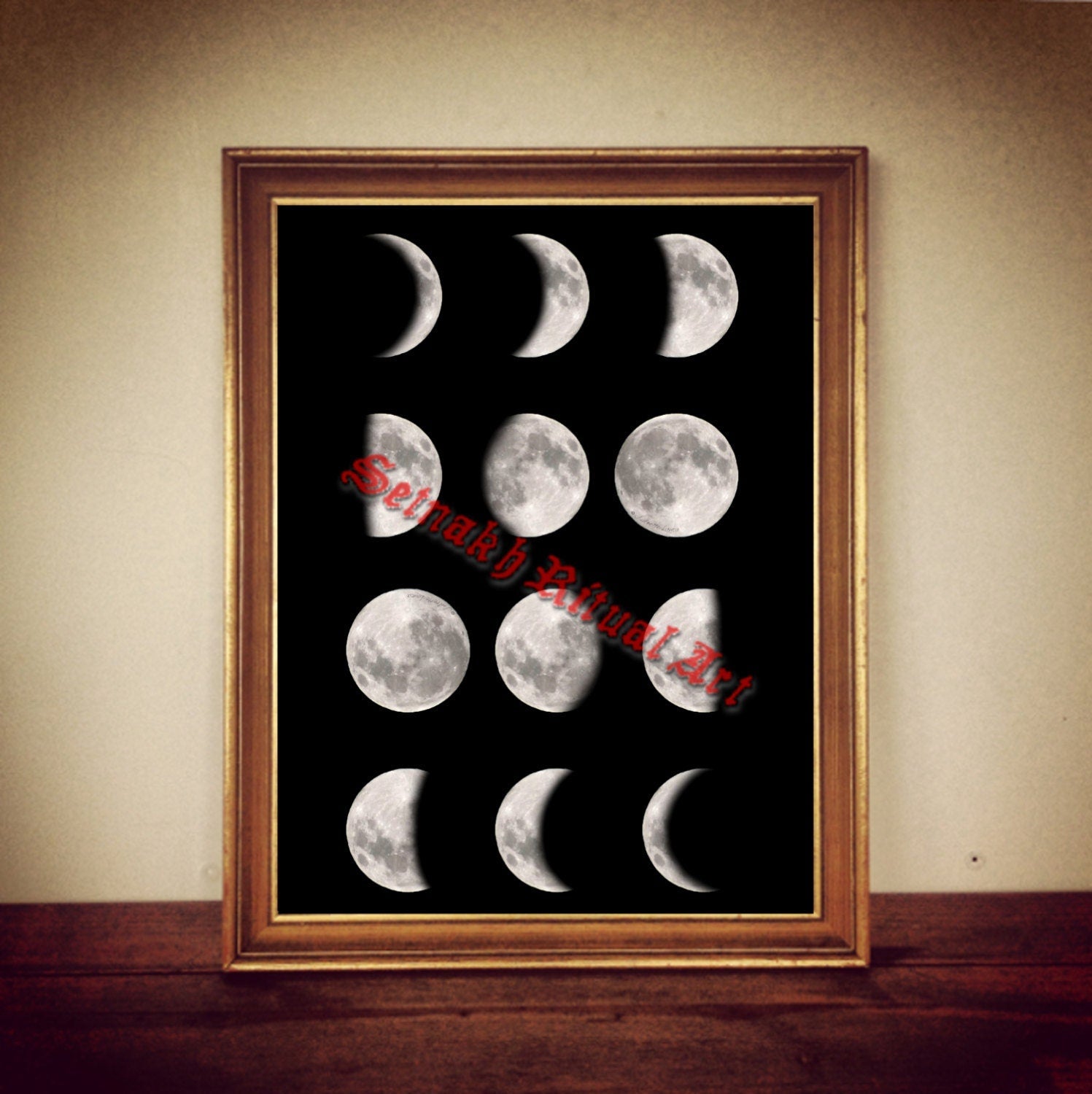 Moon print, phases of the Moon illustration, astronomy decor, gothic art, magic poster, magick, occult home decor #342