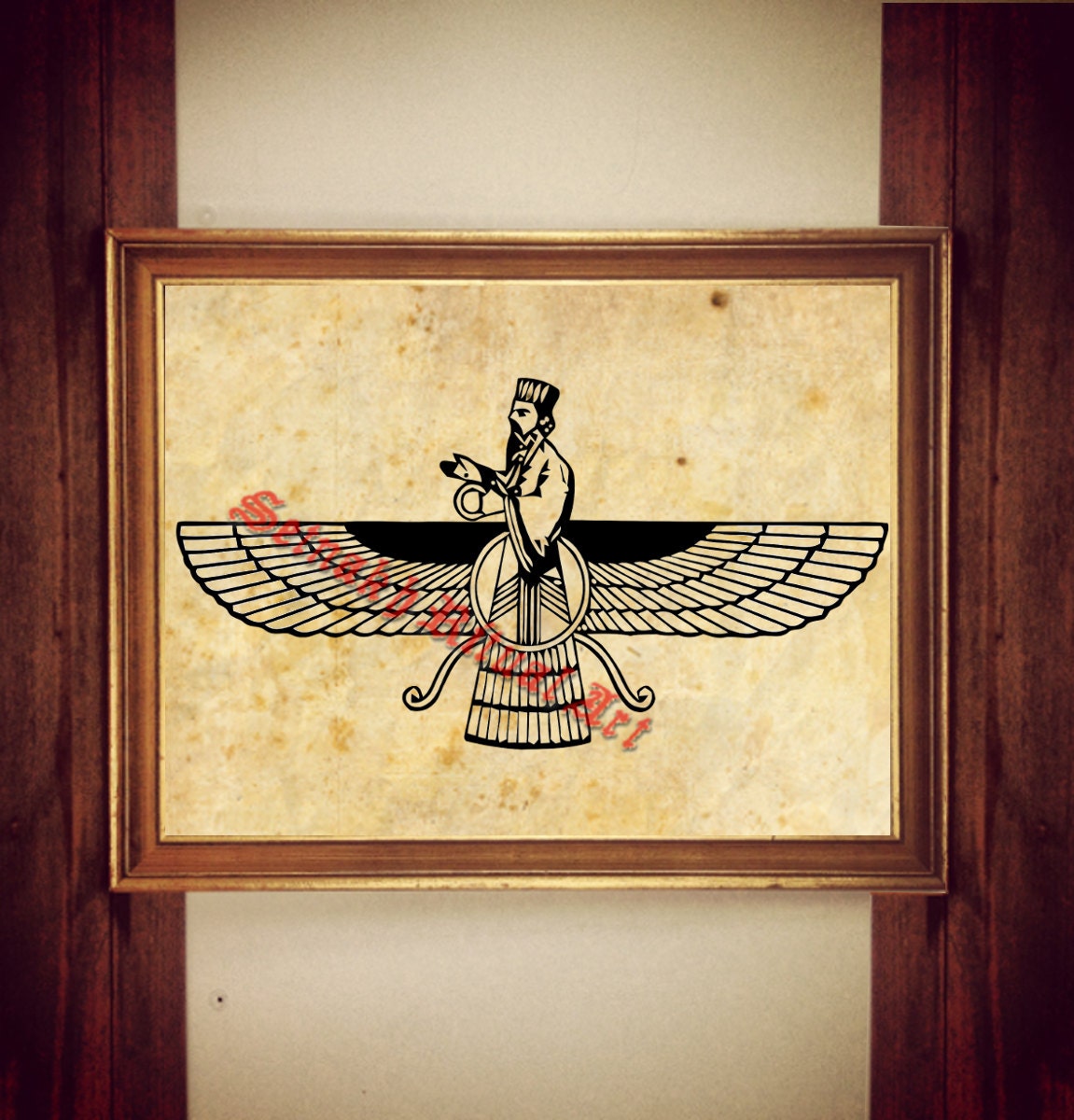 Ahura Mazda print, Ormuzd poster, Faravahar decor, God of Zoroastrianism art, Iranian art #310