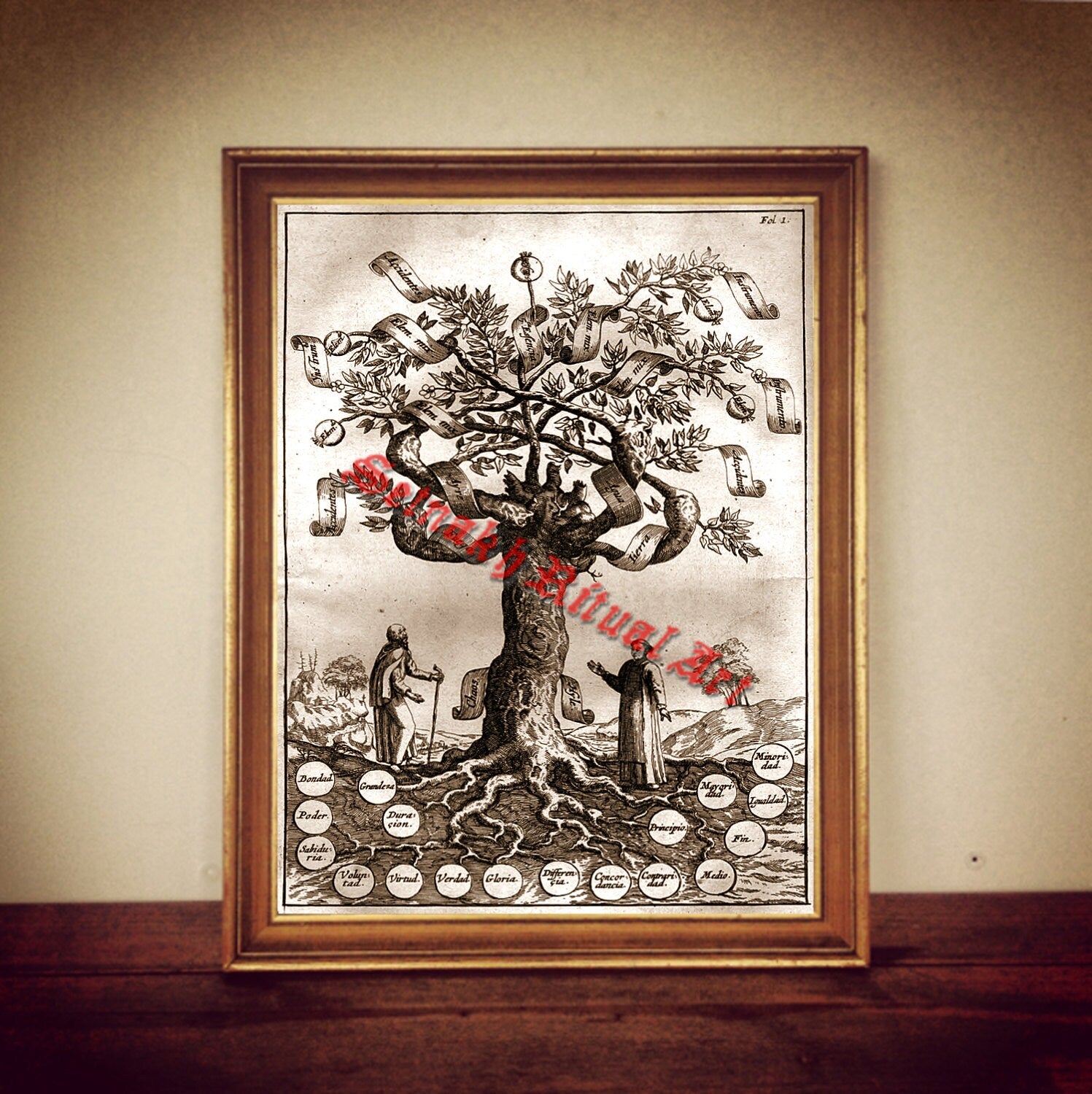 Tree of Knowledge print, occult illustration, alchemical poster, medieval gravure, philosopher&#39;s stone, magick, alchemy, sorcery #300